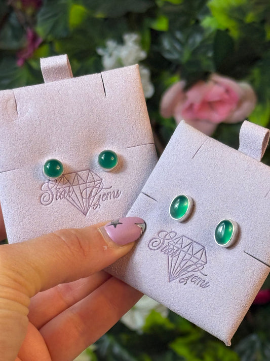 Green Onyx 925 Sterling Silver Stud Earrings