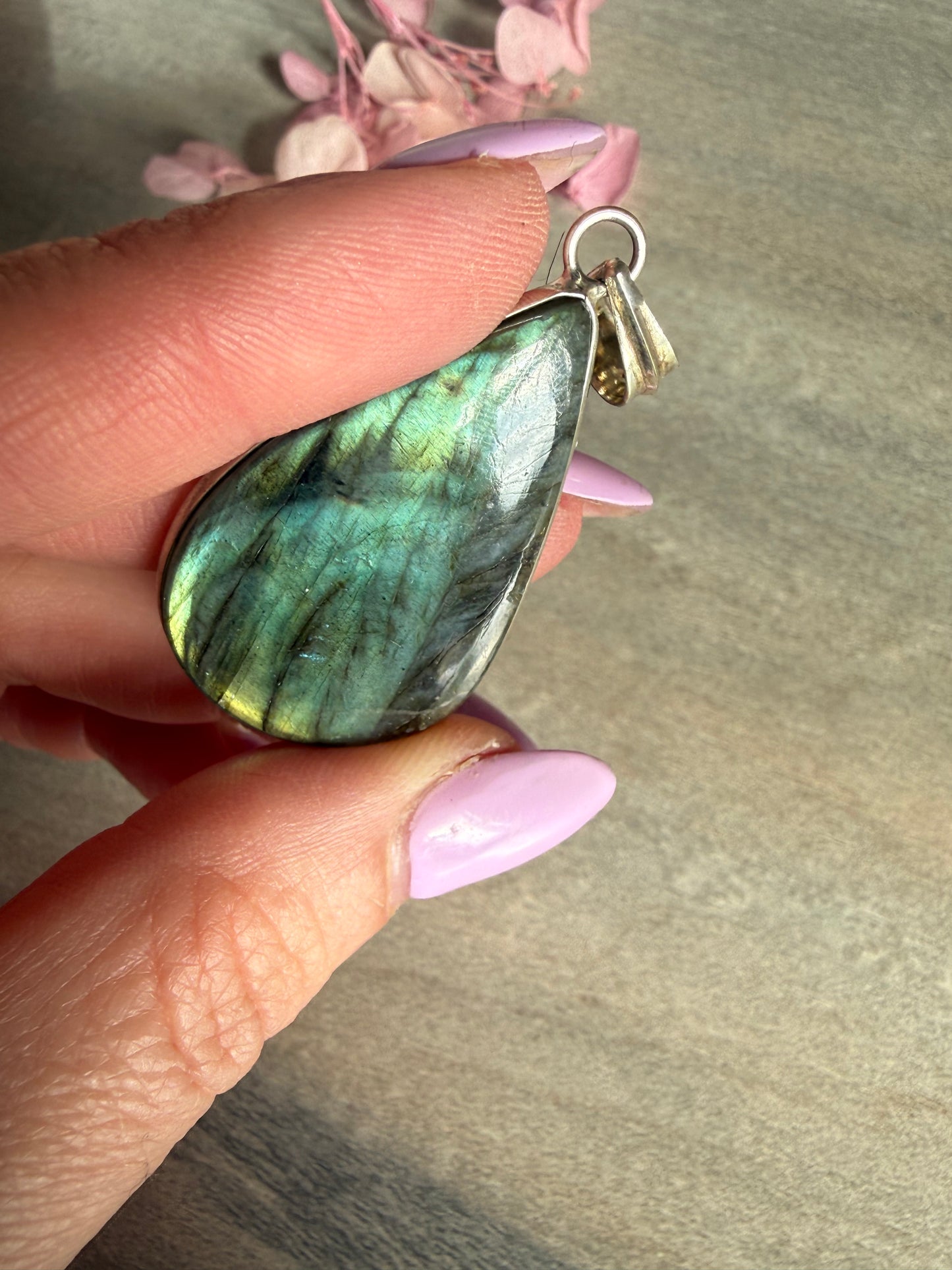 Labradorite Teardrop Pendant - Silver plated