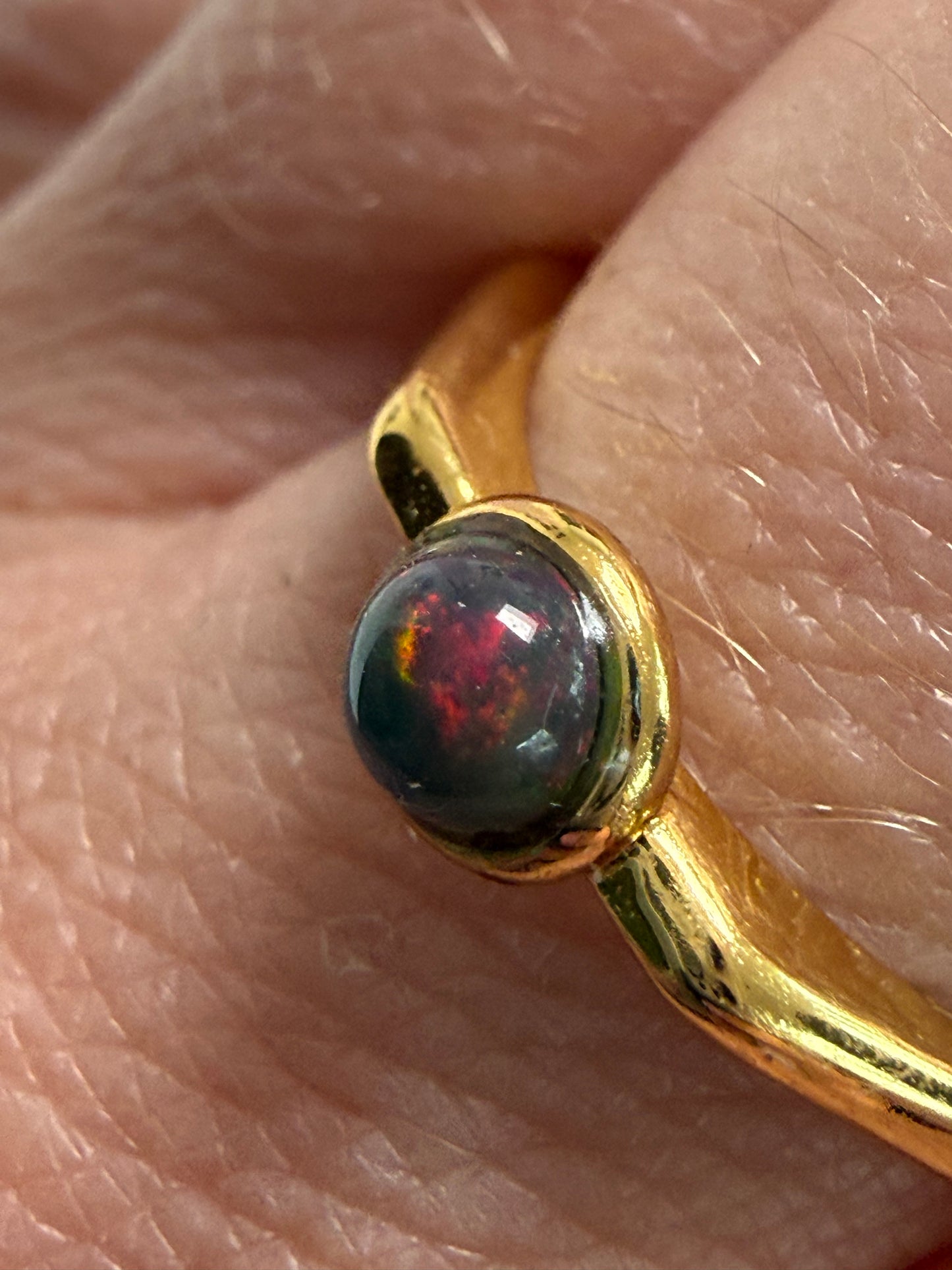 Black Opal Gold Plated Adjustable Brass Ring