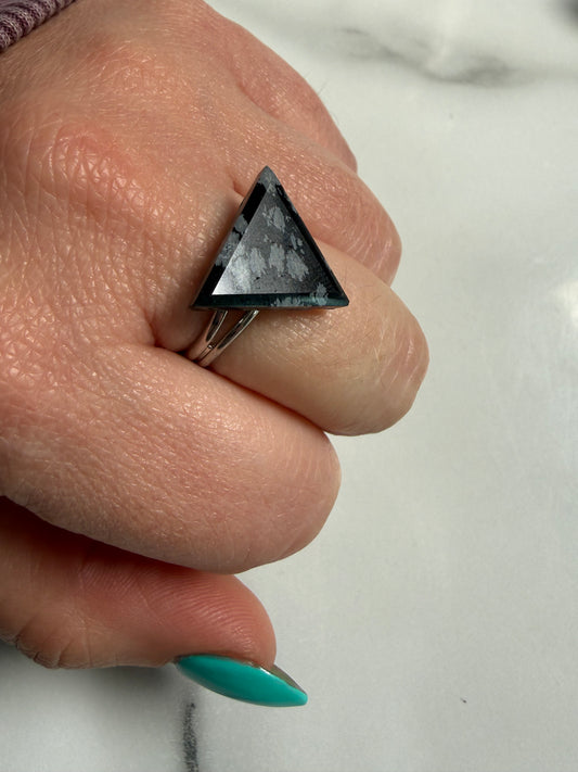 Snowflake Jasper Handmade Adjustable Silver Plated Ring
