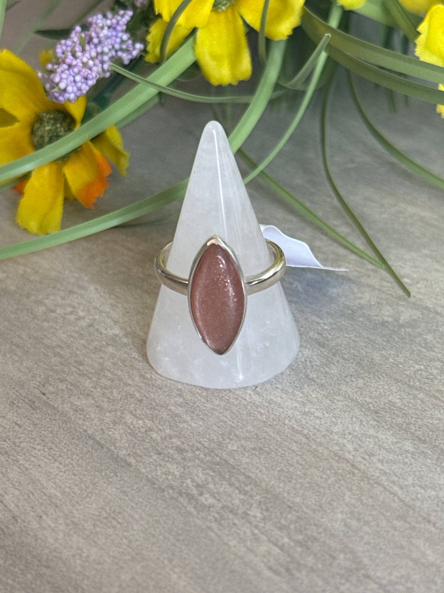 Peach Moonstone Adjustable 925 Silver Ring