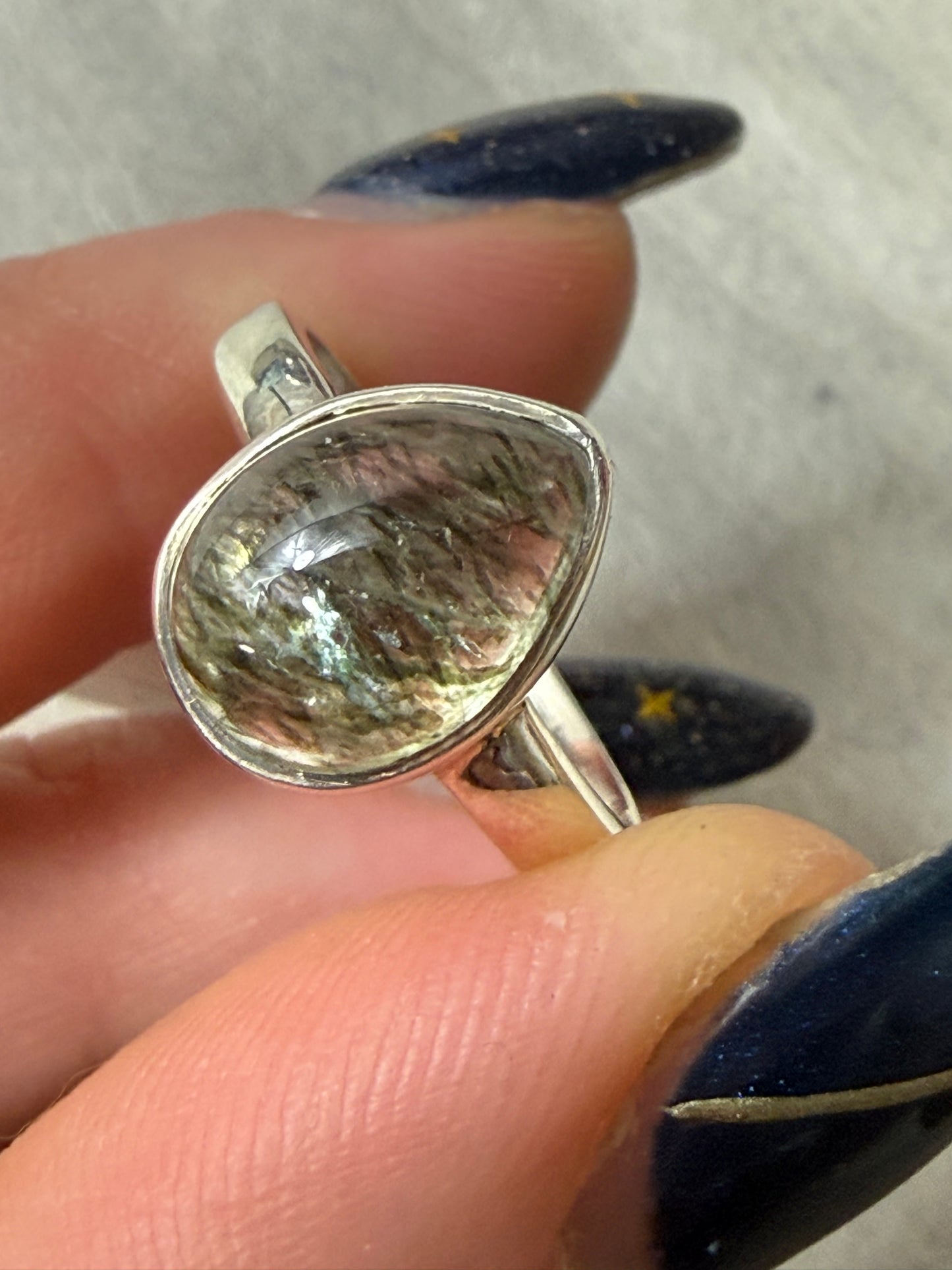 Green Rutile 925 Silver Ring - Size M 1/2 - N
