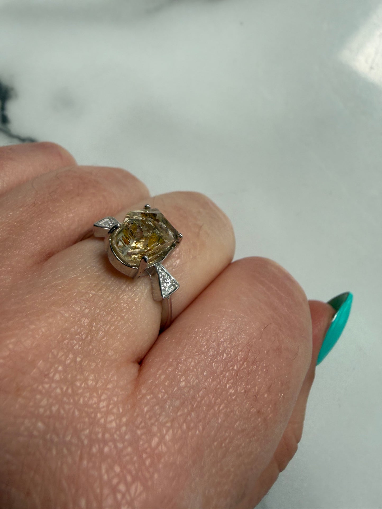 Herkimer Adjustable Silver Plated Ring