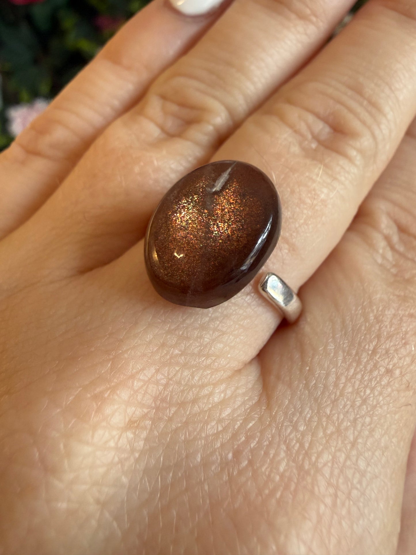 Handmade Confetti Sunstone Adjustable 925 Silver Ring