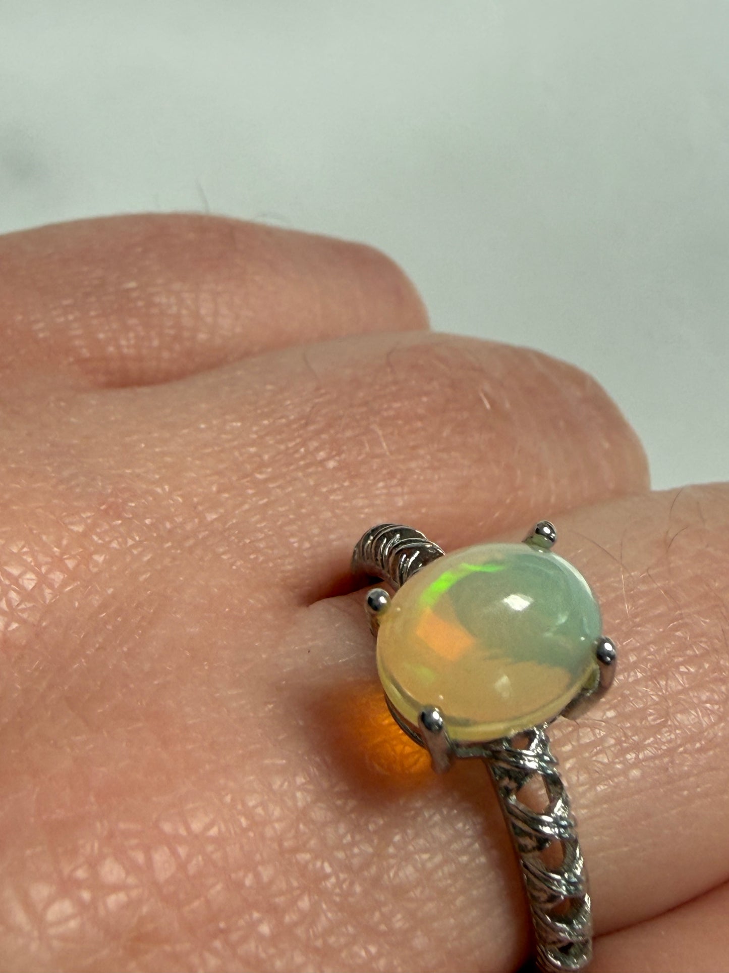 Opal Adjustable Silver Plated Ring