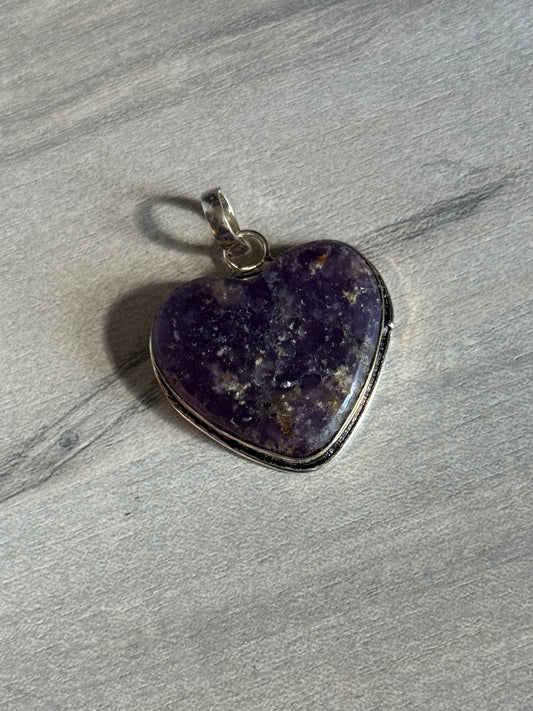 Lepidolite Heart Pendant - Silver plated