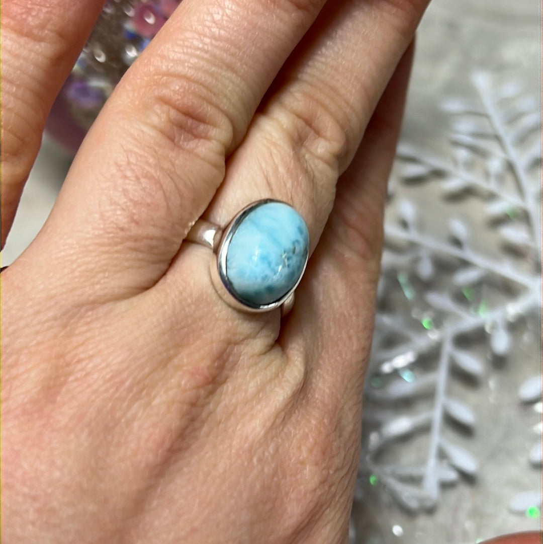Larimar 925 Sterling Silver Ring - Size P 1/2 - Q