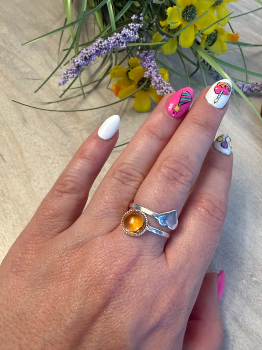 Handmade Citrine Heart Adjustable 925 Silver Ring