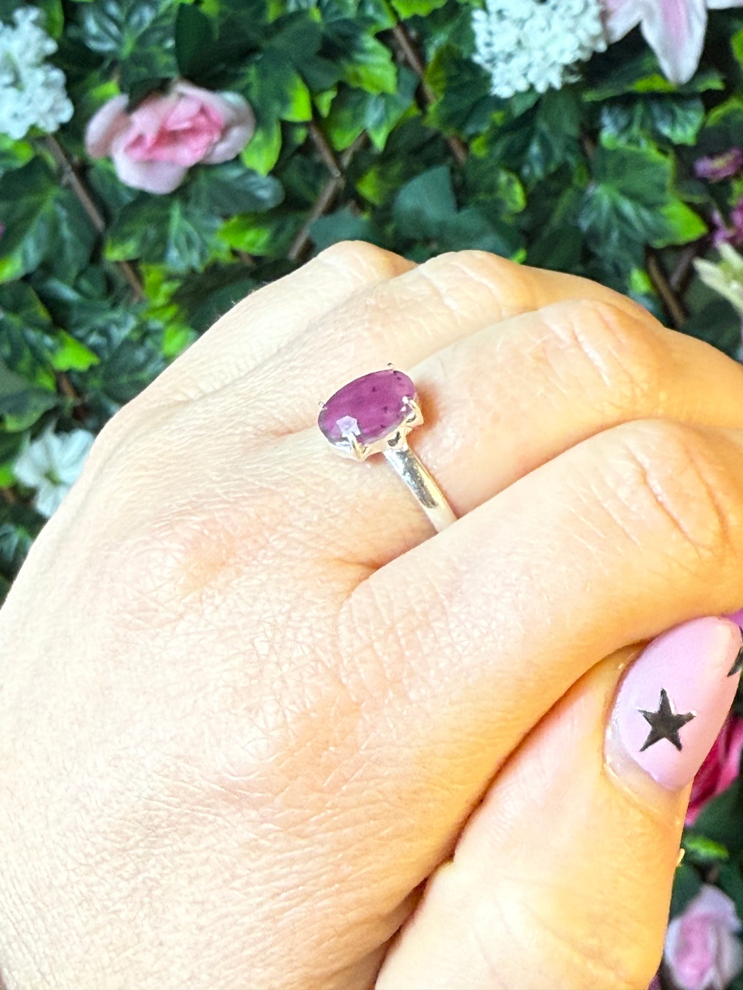 Ruby Facet 925 Silver Ring - Size O