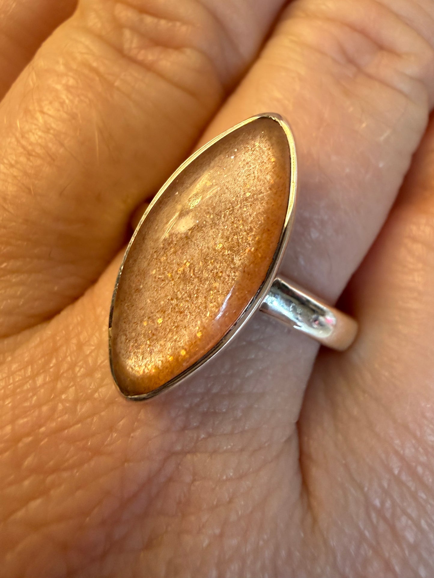 Peach Moonstone Adjustable 925 Silver Ring