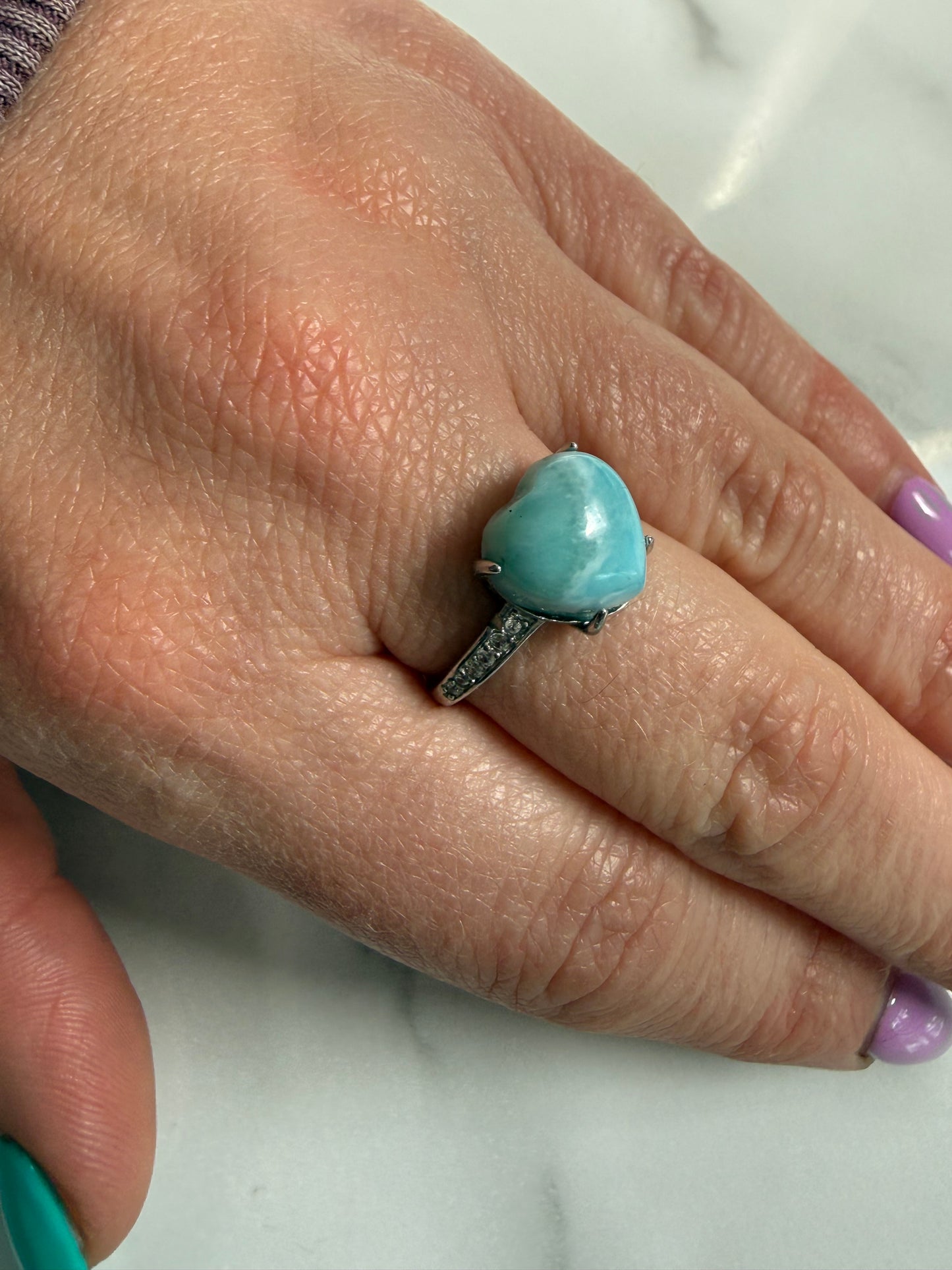 Larimar Adjustable Silver Plated Ring