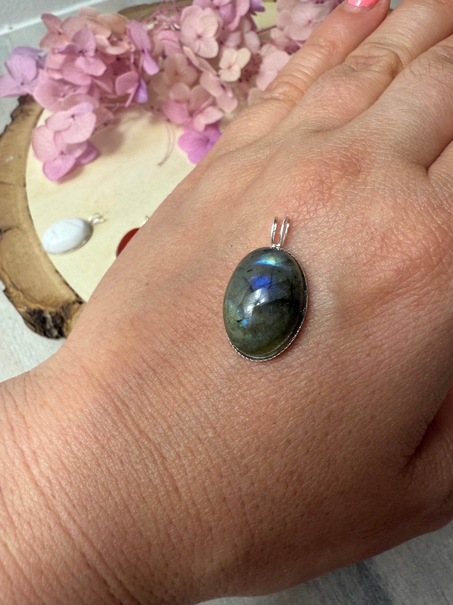 Handmade Oval 925 Sterling Pendant - Bunny Rabbit Bail