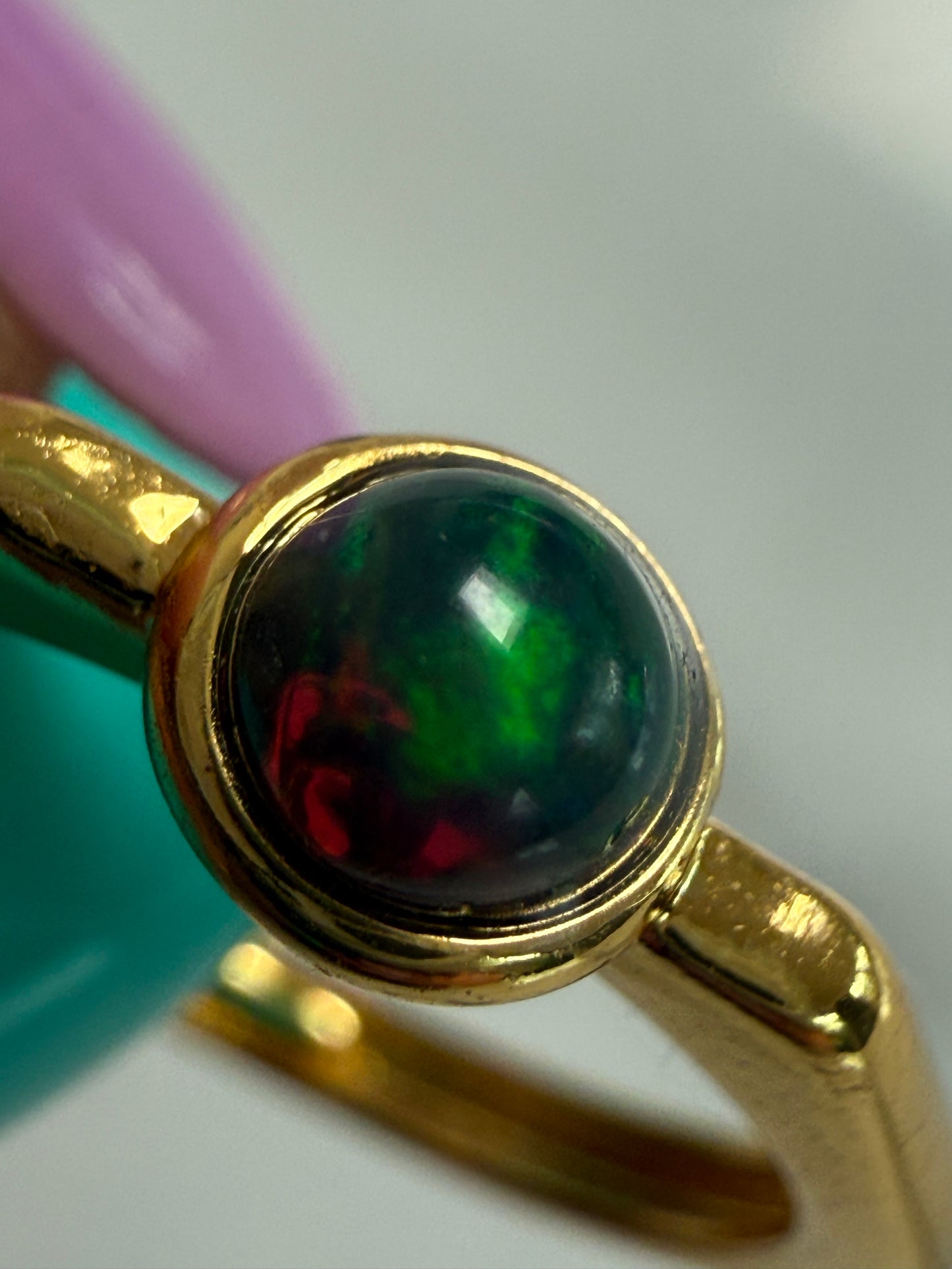 Black Opal Gold Plated Adjustable Brass Ring