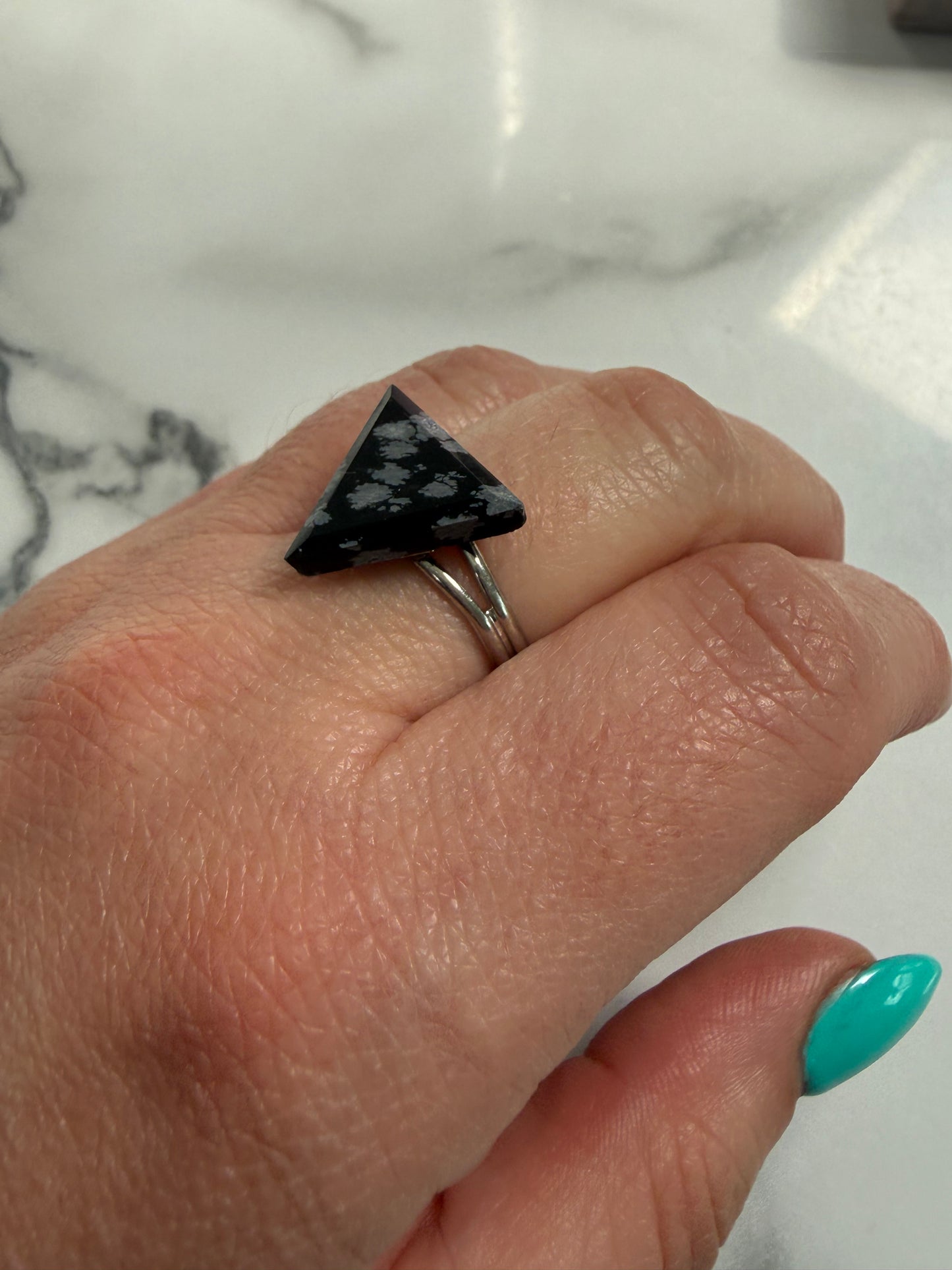 Snowflake Jasper Handmade Adjustable Silver Plated Ring