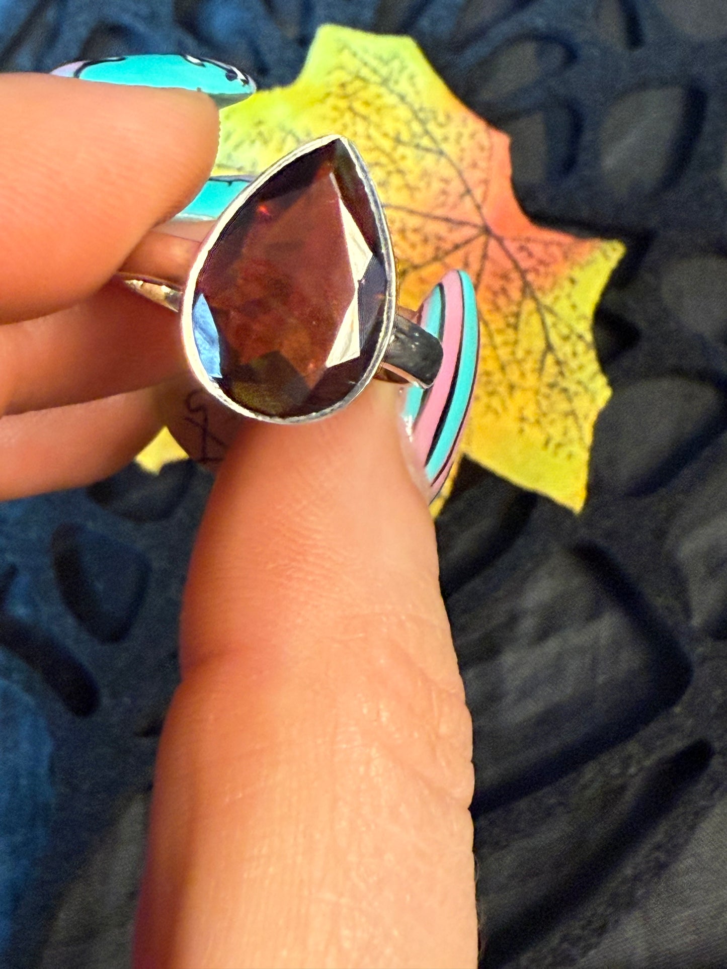 Garnet Facet 925 Ring - Size N 1/2 AA GRADE