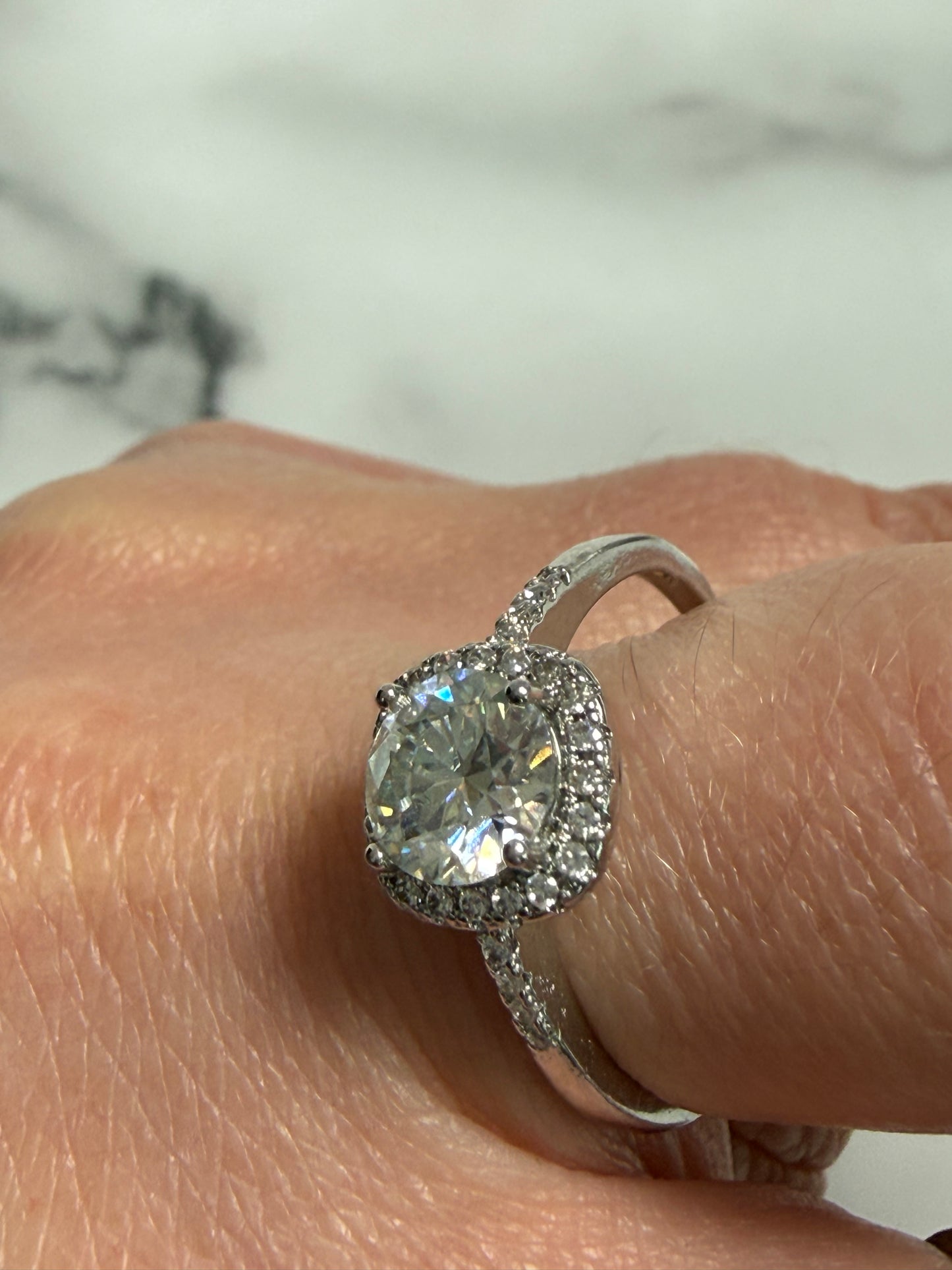 Moissanite Adjustable Silver Plated Ring