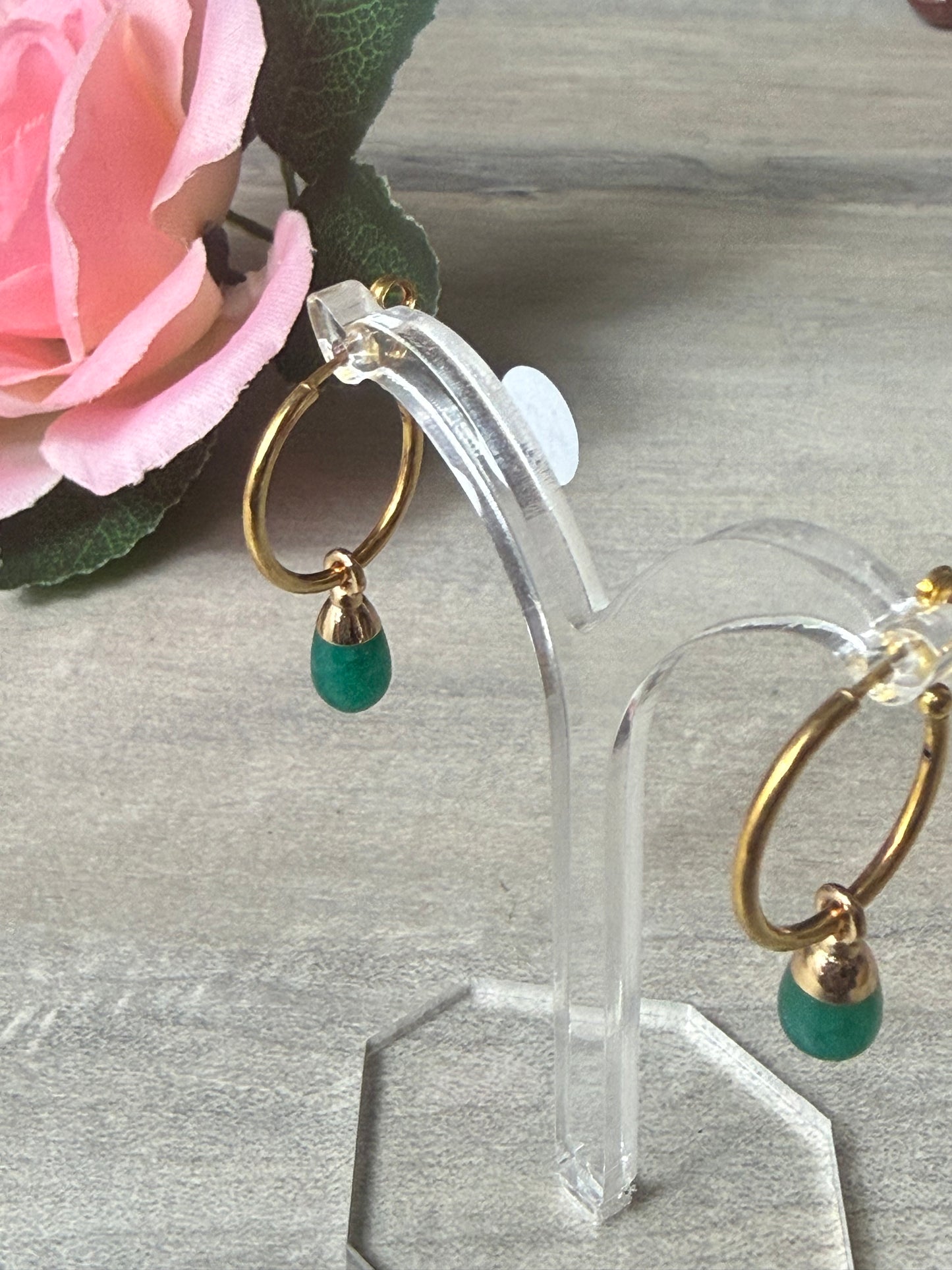 Handmade Gold Green Onyx Earrings