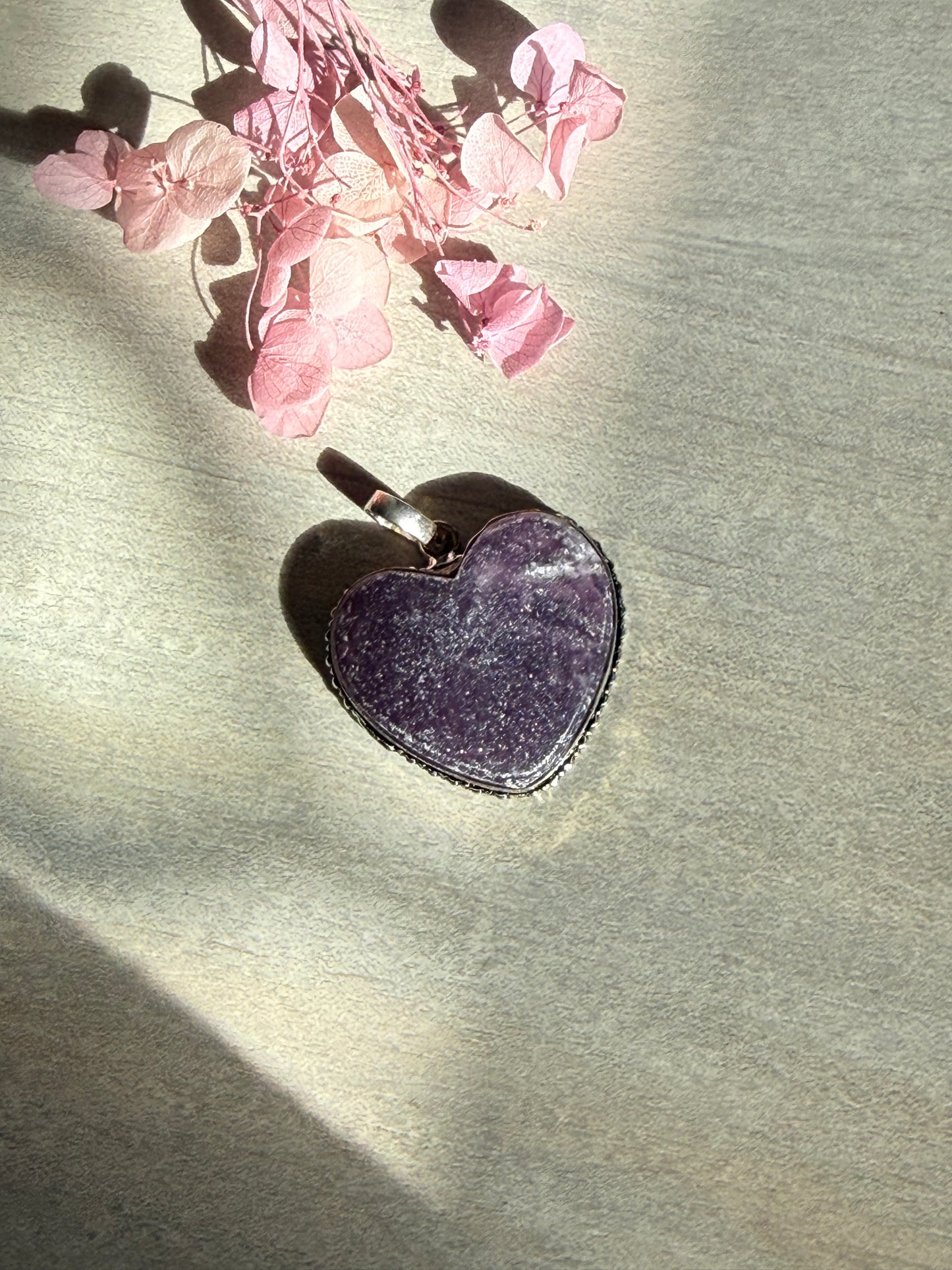 Lepidolite Heart Pendant - Silver plated