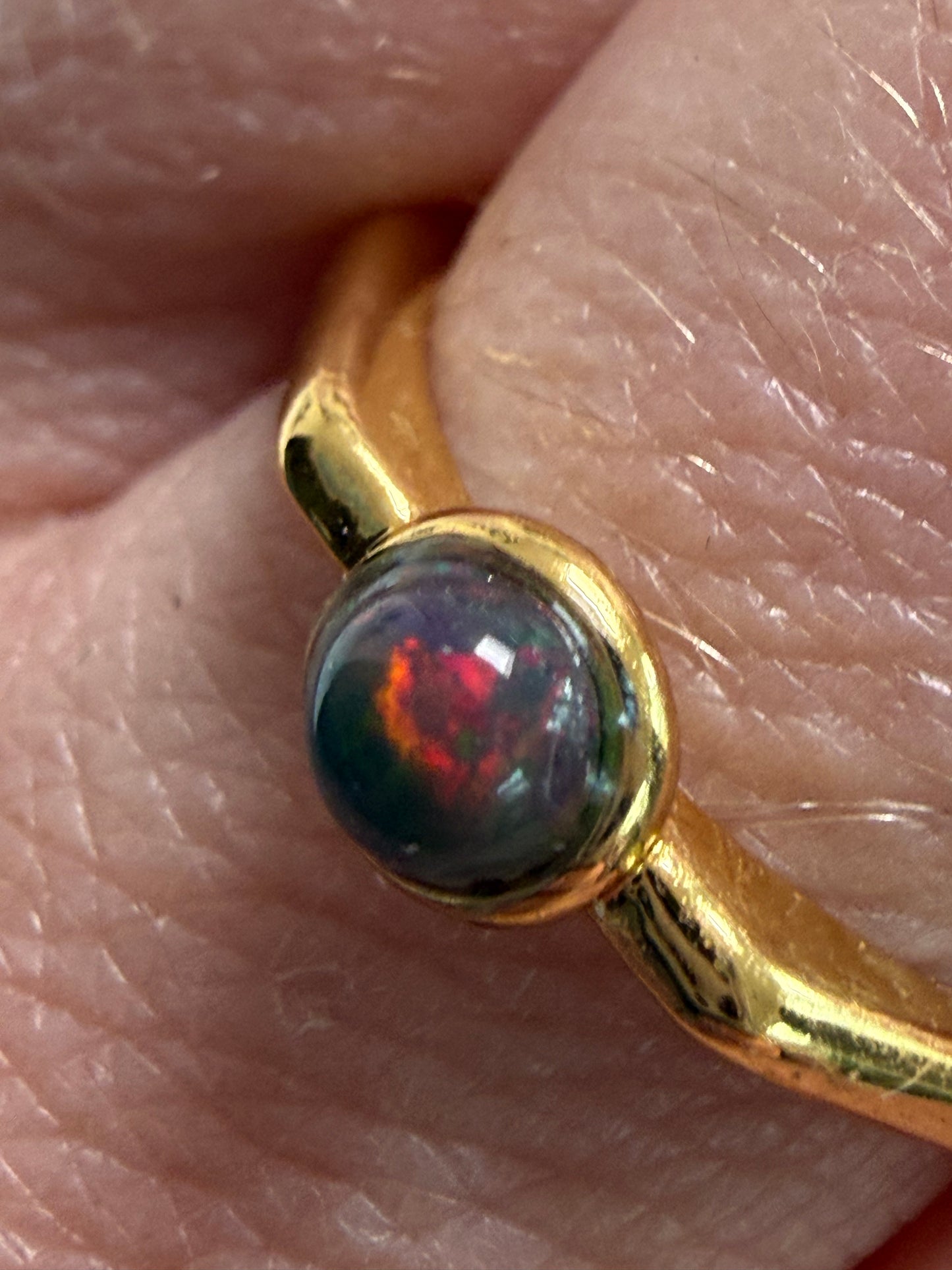 Black Opal Gold Plated Adjustable Brass Ring