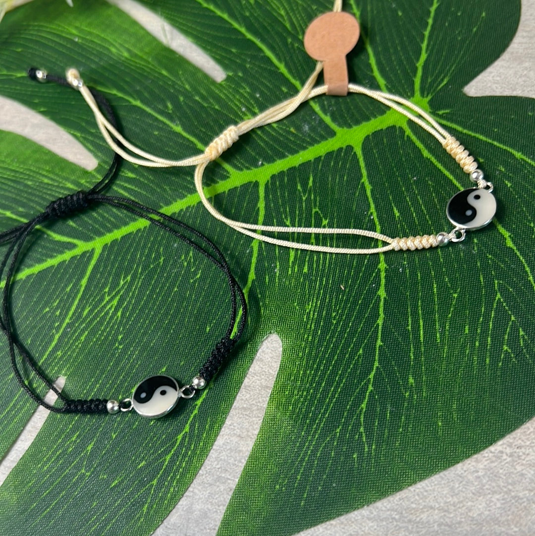 Ying Yang Sterling 925 Silver Adjustable Bracelet