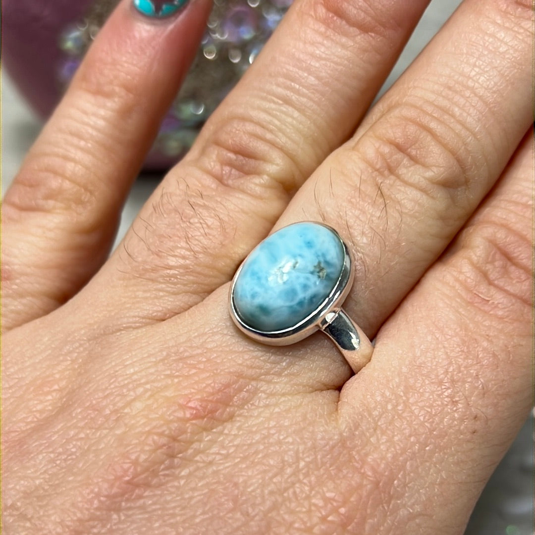 Larimar 925 Sterling Silver Ring - Size P 1/2 - Q
