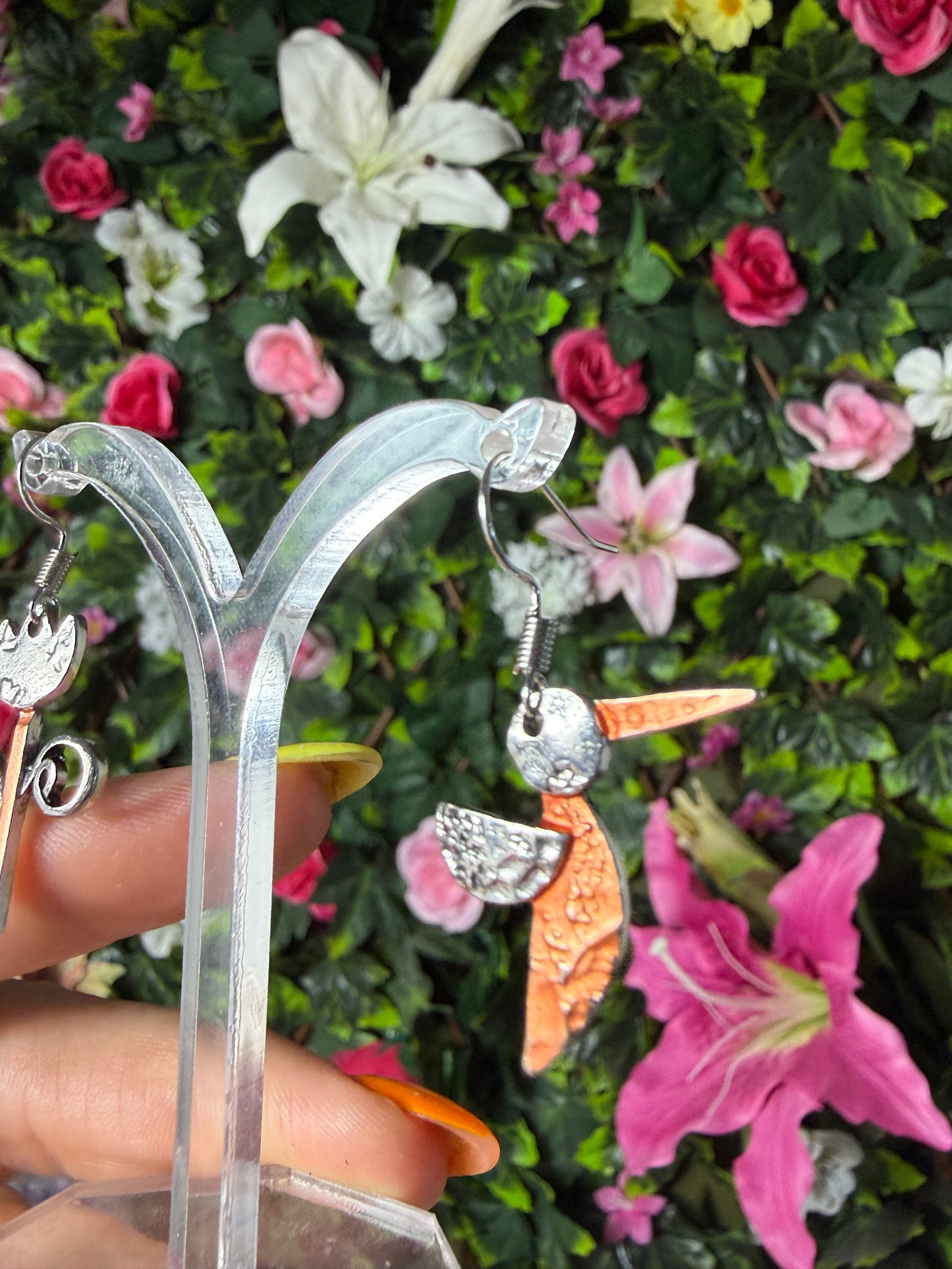 Nature Hummingbird Earrings - Stainless steel / Copper