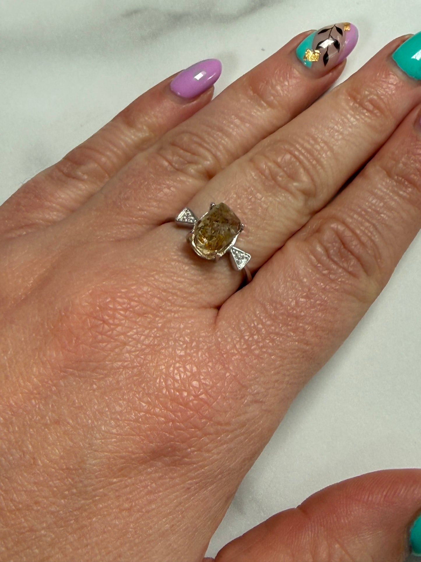 Herkimer Adjustable Silver Plated Ring