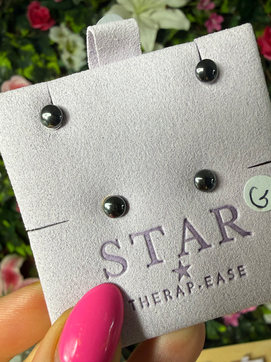 Hematite Studs Earrings Handmade - 18K / 925