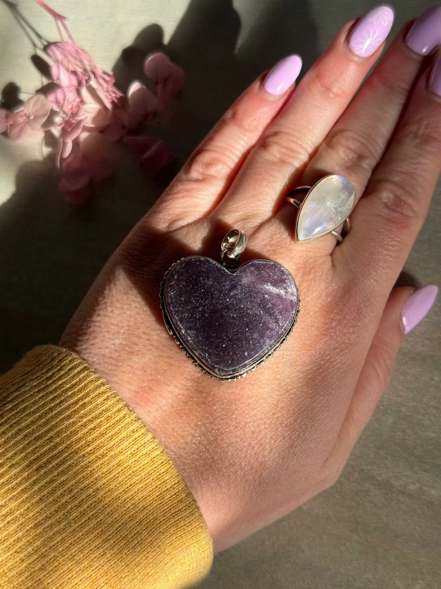 Lepidolite Heart Pendant - Silver plated