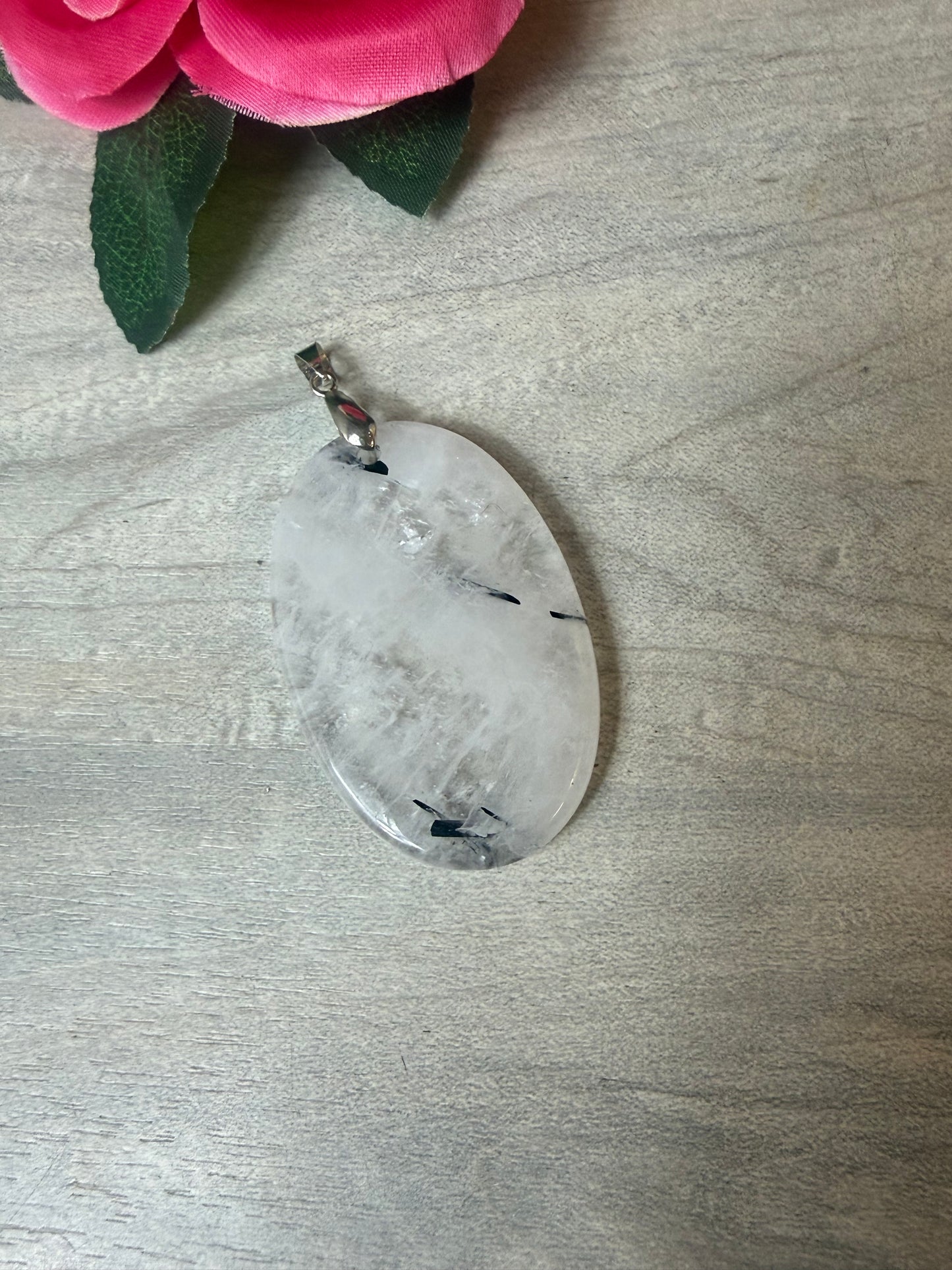 Tourmaline in Quartz Pendant - Stainless Steel
