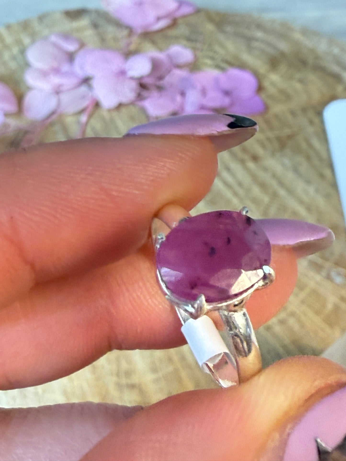Ruby Facet 925 Silver Ring - Size O