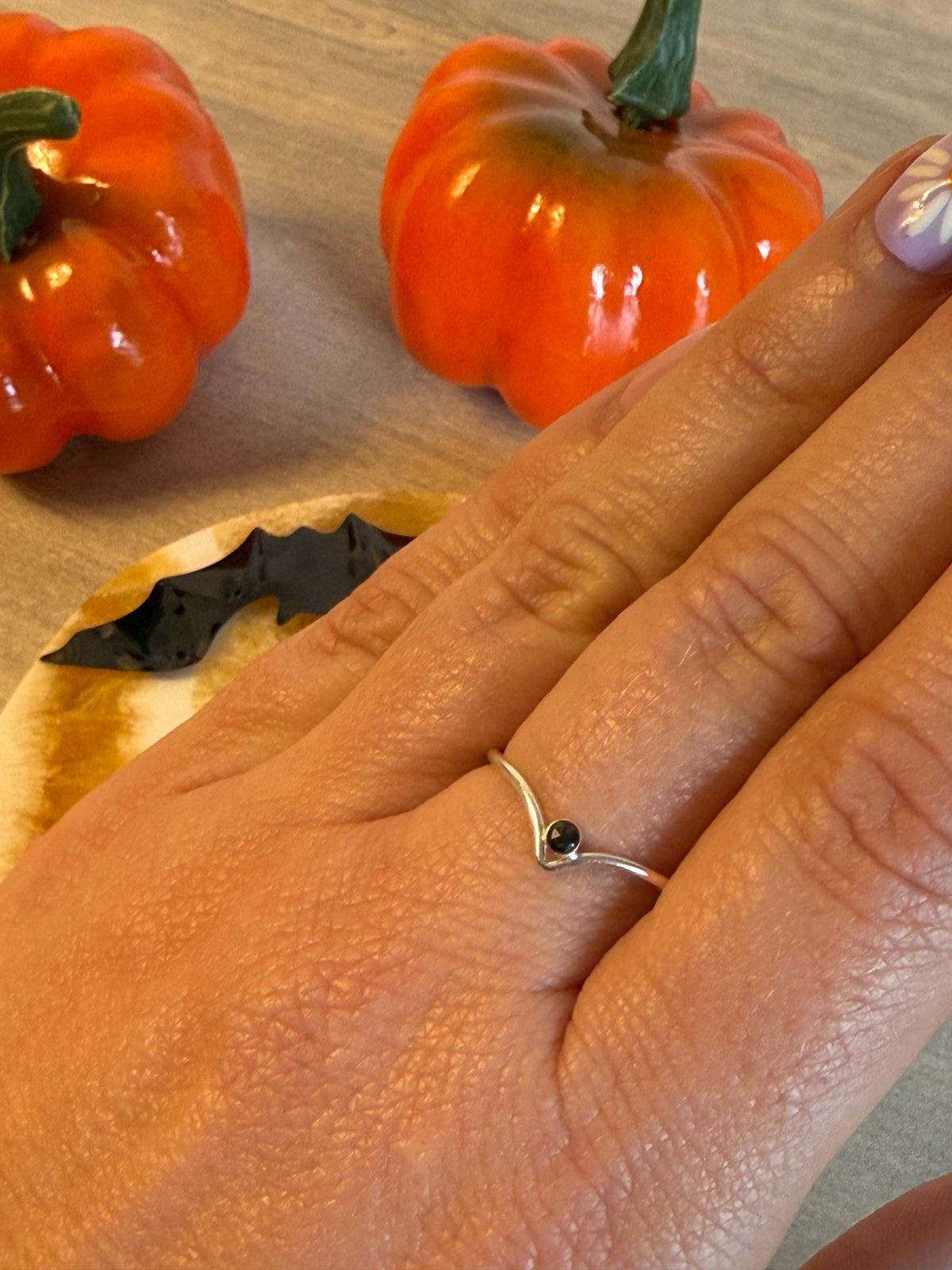 Black Diamond Facet Handmade 925 Silver Ring - Size Q