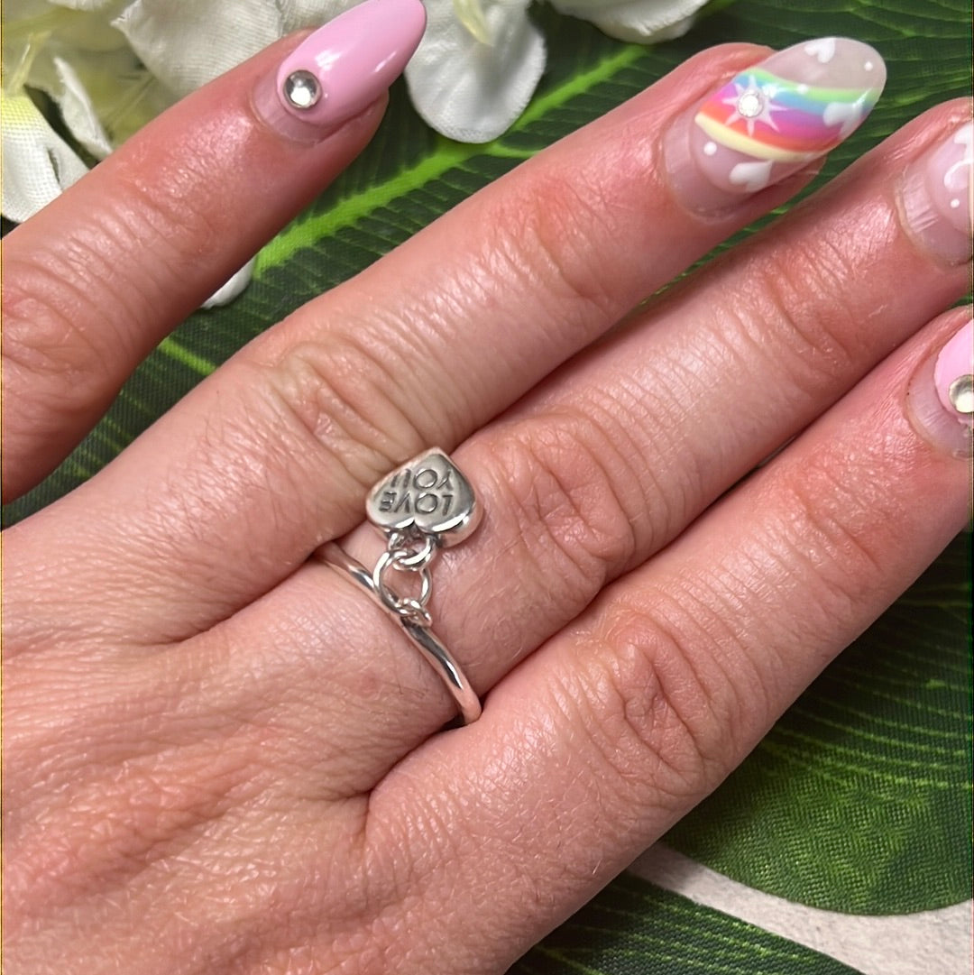LOVE YOU Heart Dangle - 925 Sterling Silver Ring