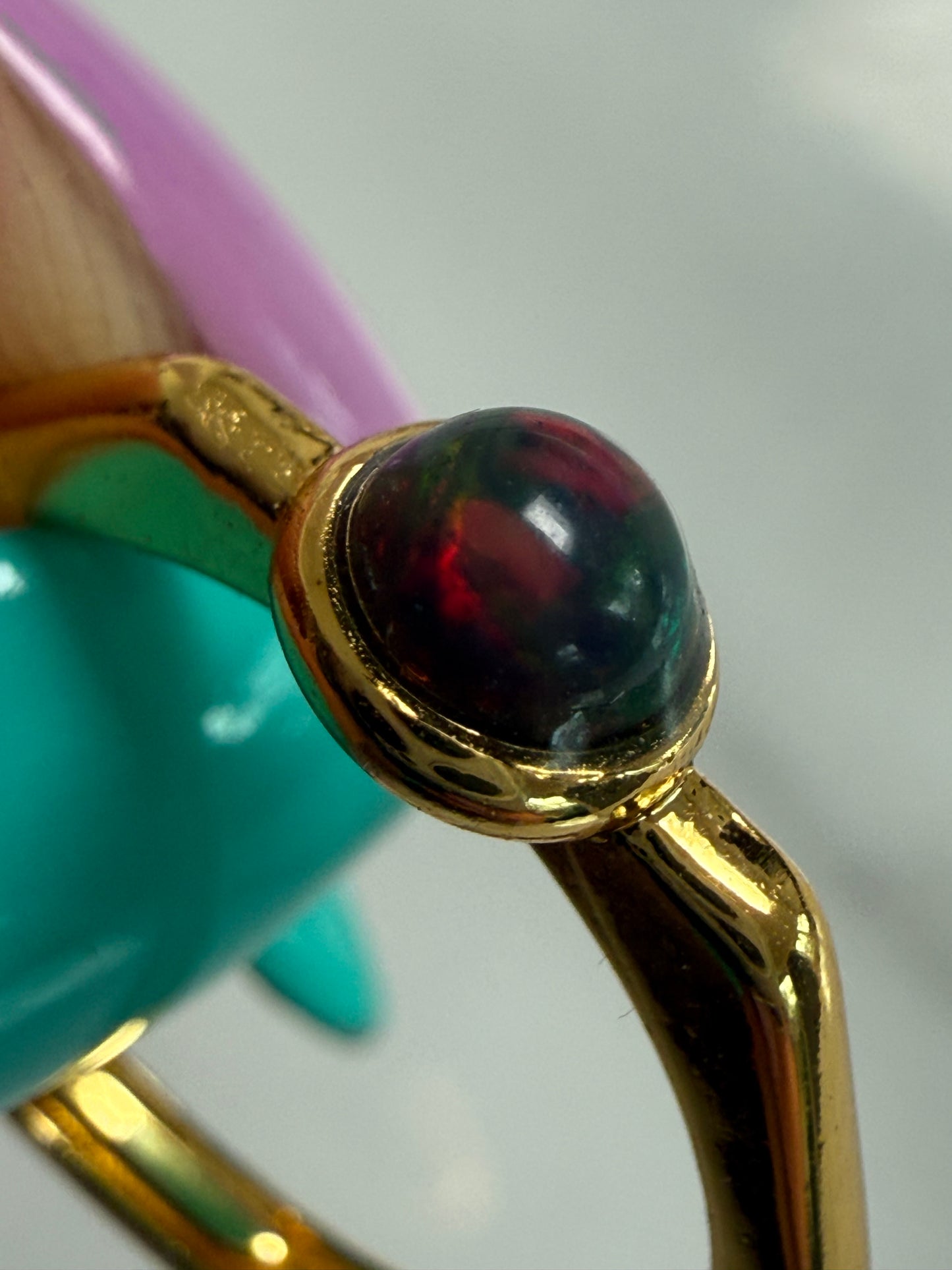 Black Opal Gold Plated Adjustable Brass Ring