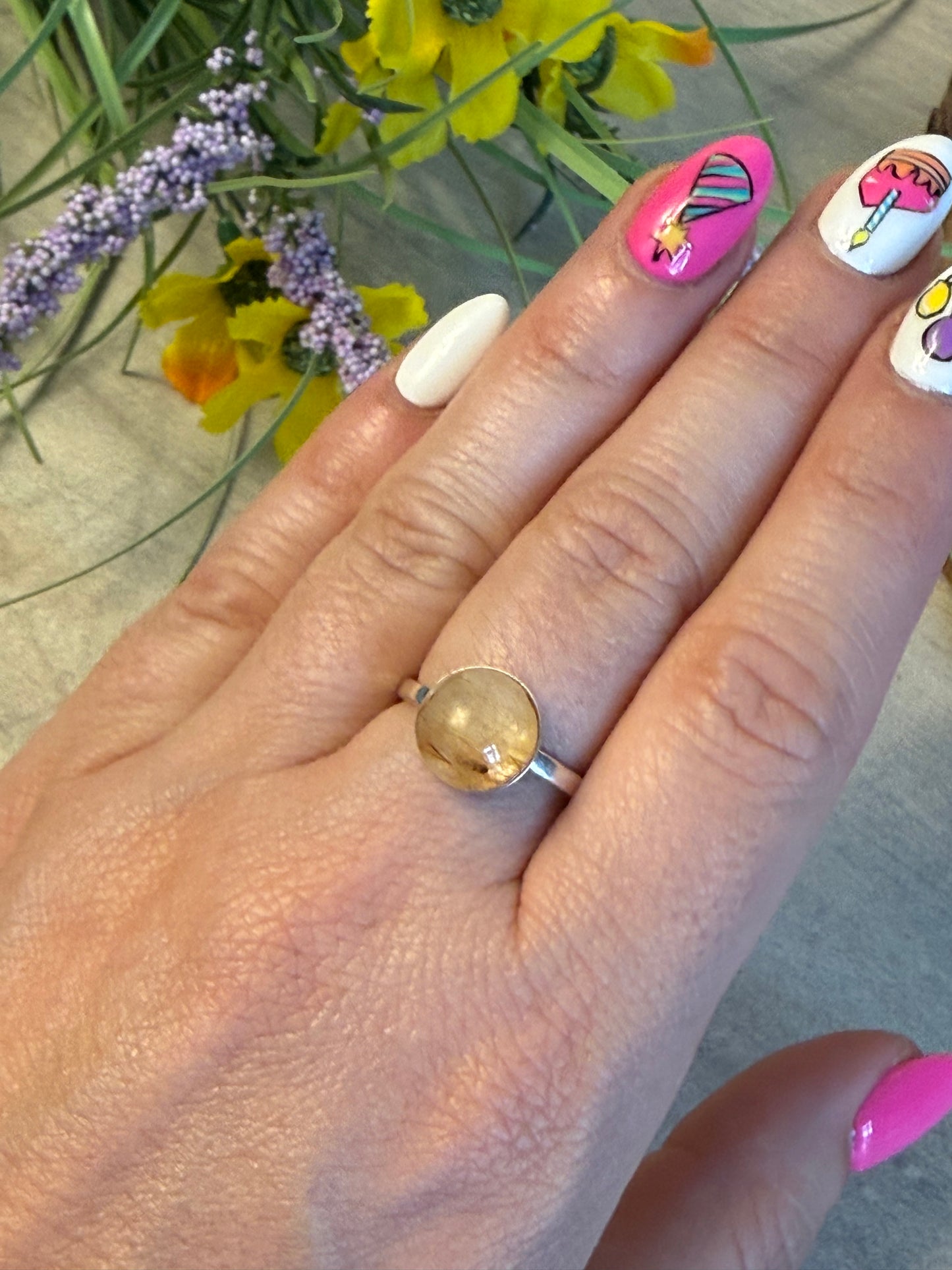 Handmade Rutile 925 Silver Ring - Size M 1/2