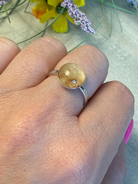 Handmade Rutile 925 Silver Ring - Size M 1/2