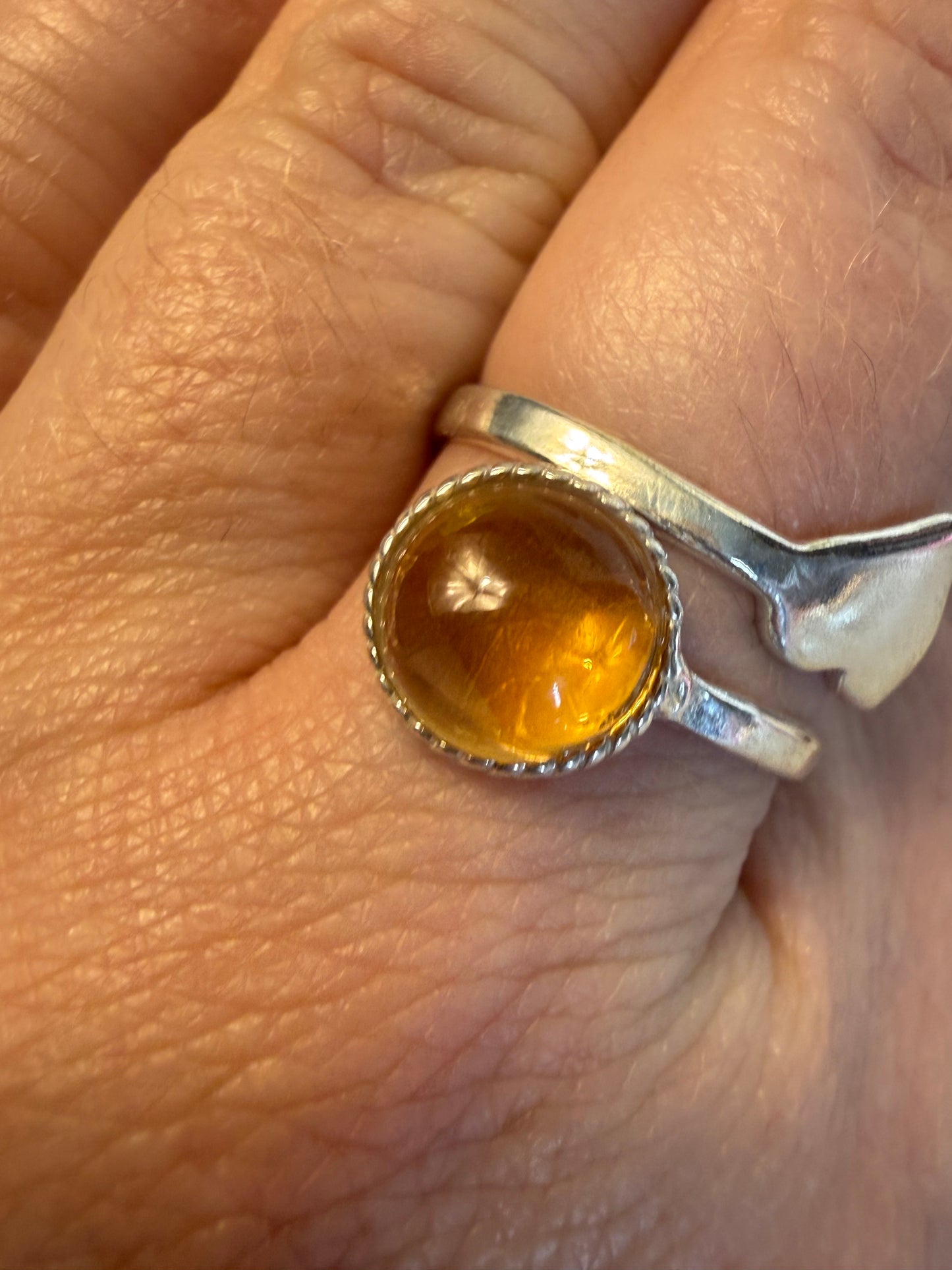Handmade Citrine Heart Adjustable 925 Silver Ring