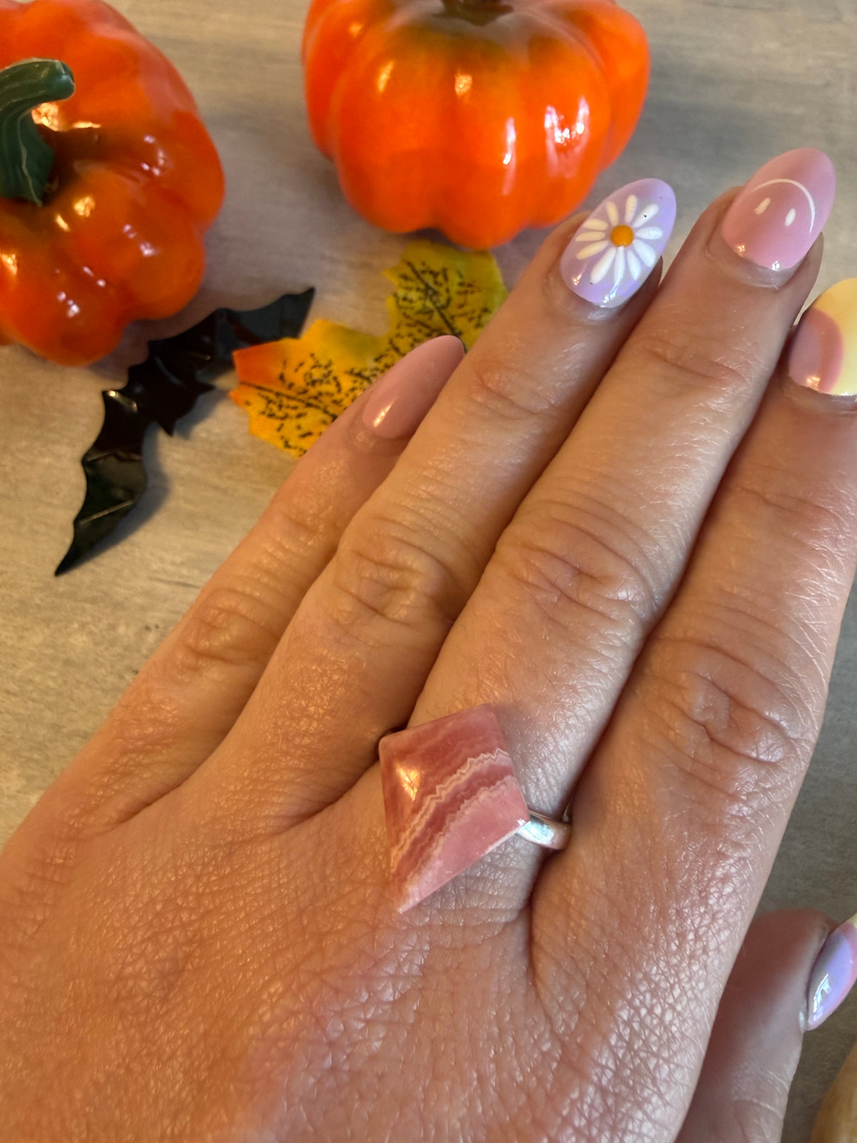 Handmade Rhodochrosite Adjustable 925 Silver Ring