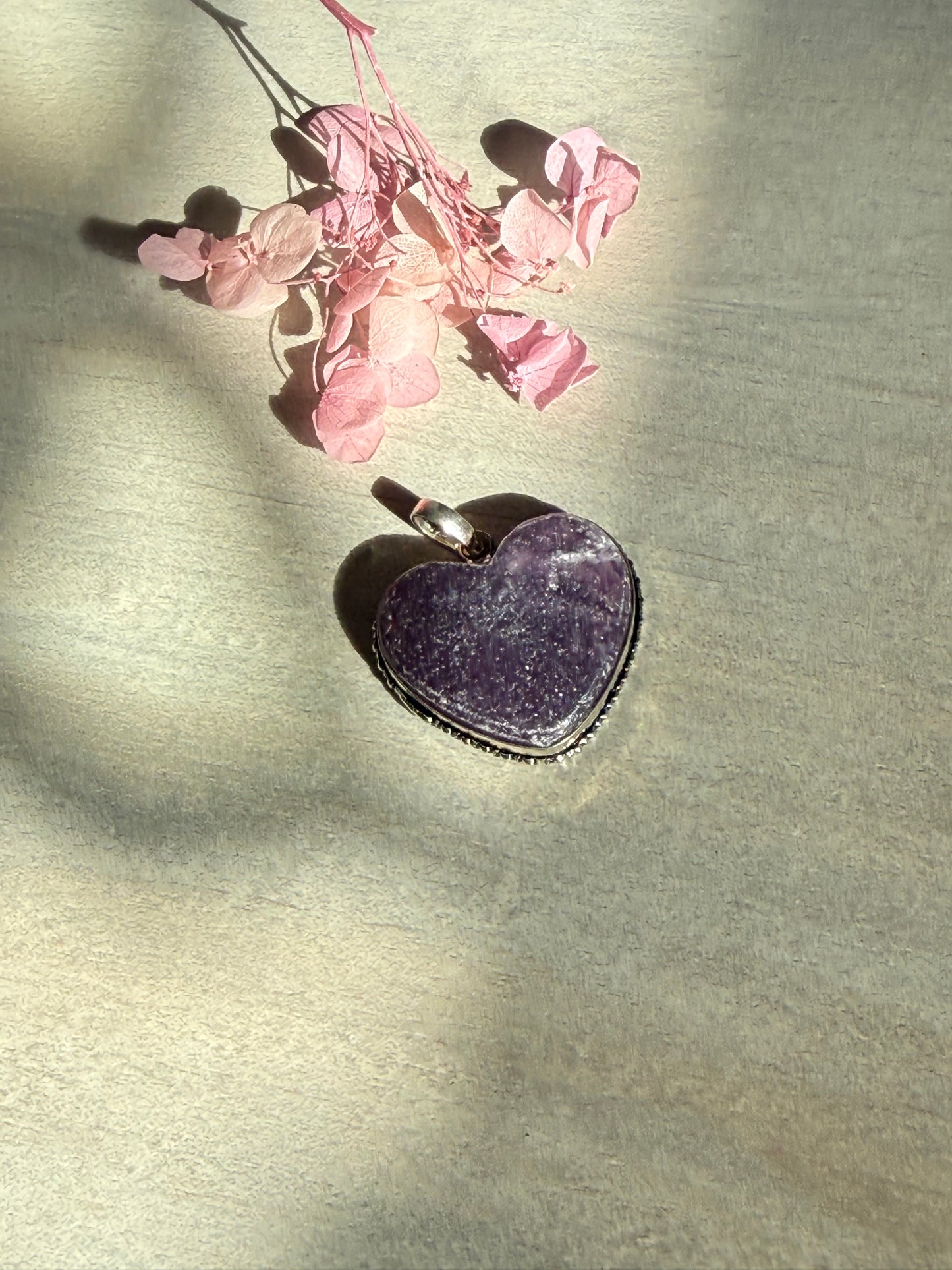 Lepidolite Heart Pendant - Silver plated