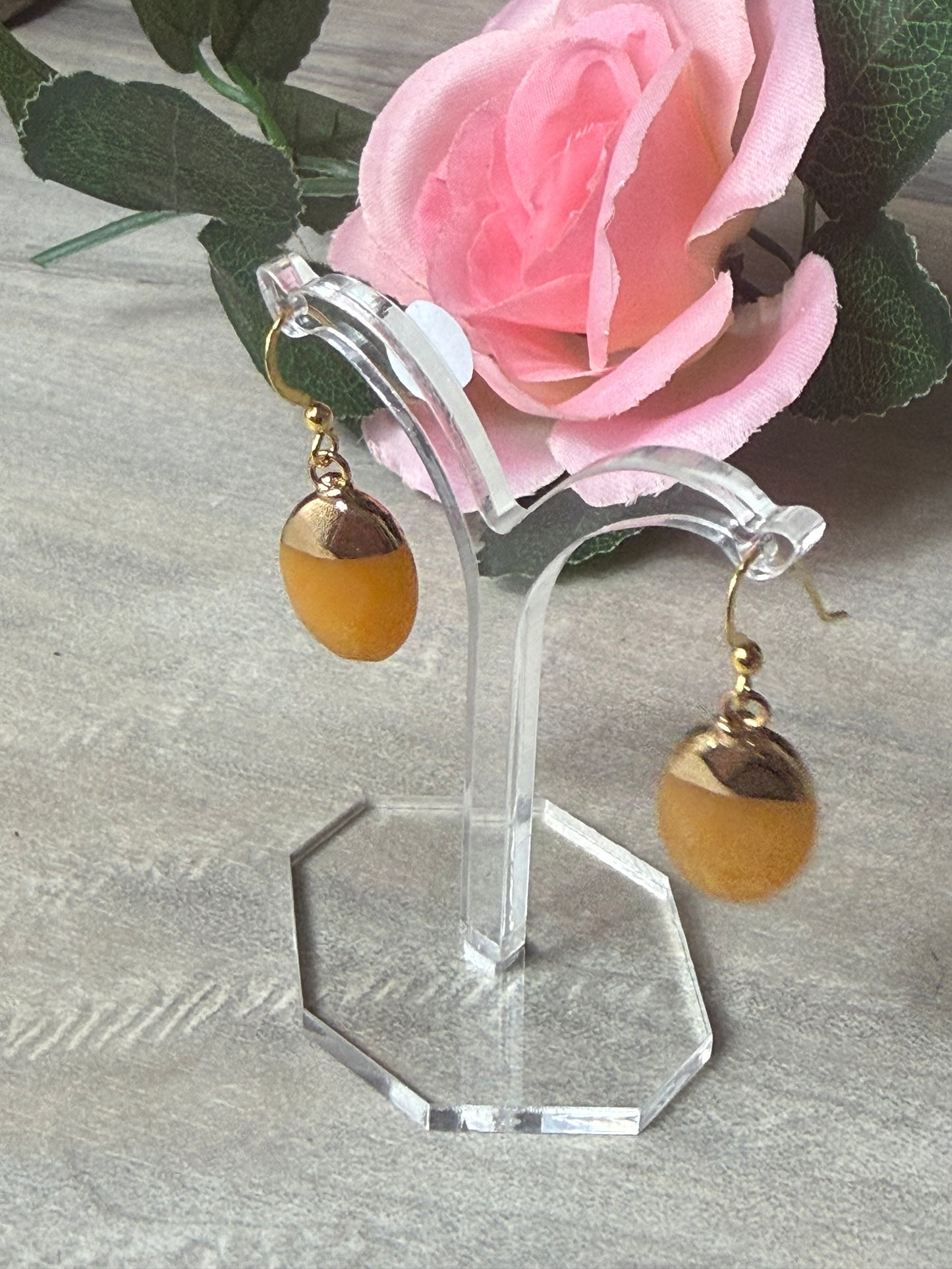 Handmade Gold Orange Calcite Earrings
