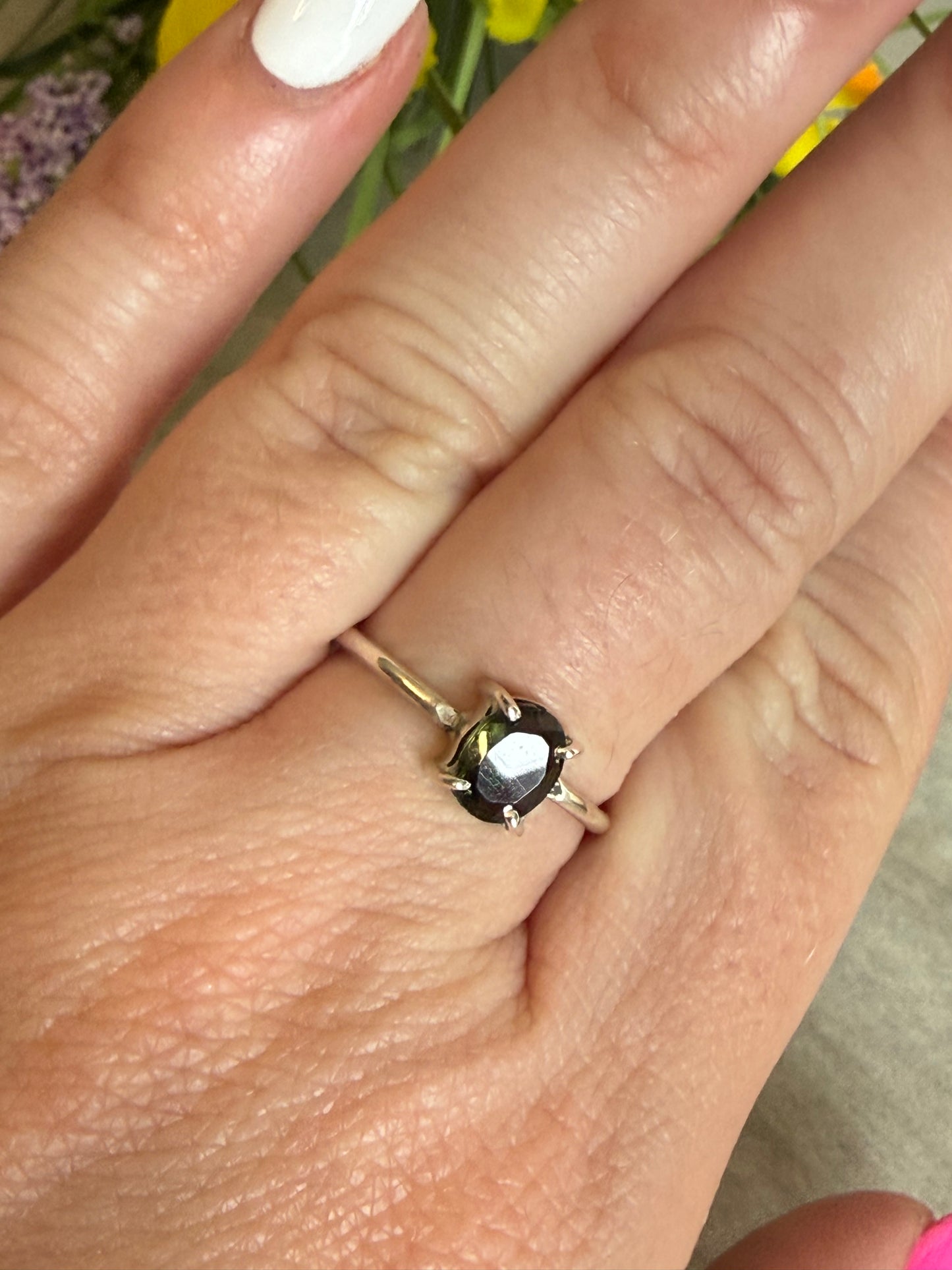 Moldavite Facet 925 Silver Ring