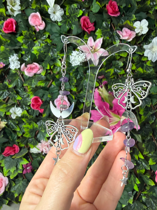 Amethyst Celestial Butterfly Earrings - Stainless steel