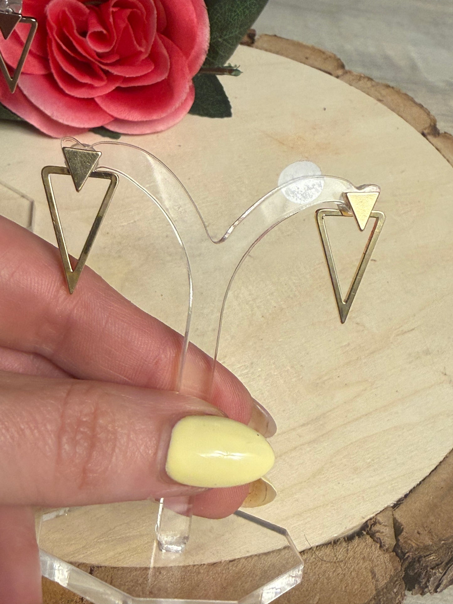Duo Triangle Drop Earrings Studs