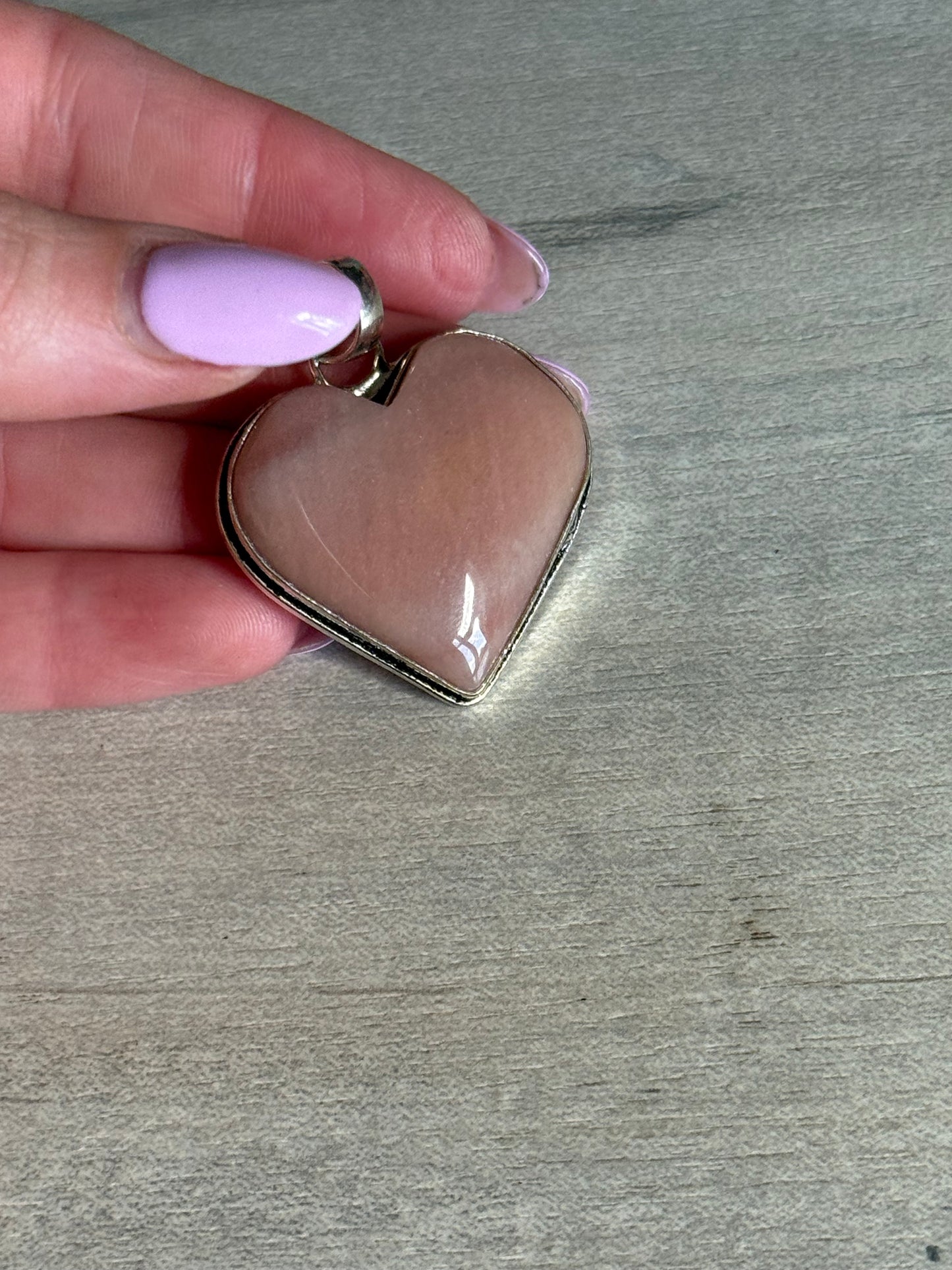 Peach Moonstone Heart Pendant - Silver plated