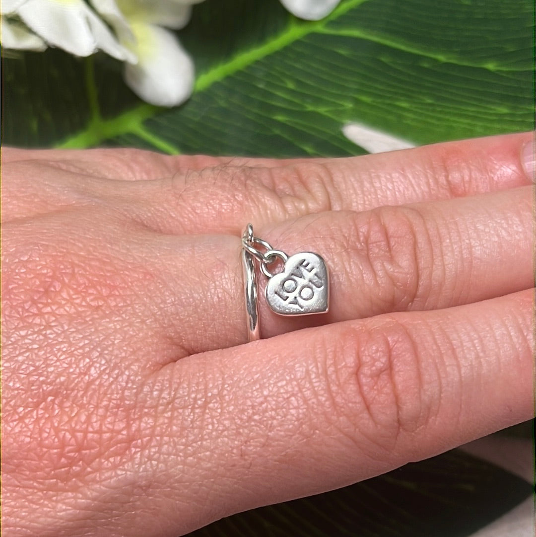 LOVE YOU Heart Dangle - 925 Sterling Silver Ring