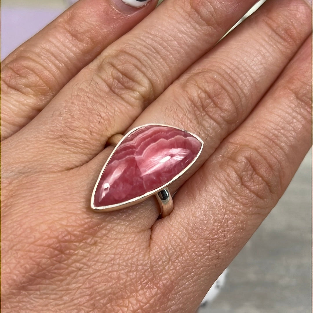 Rhodochrosite 925 Sterling Silver Ring - Size P 1/2