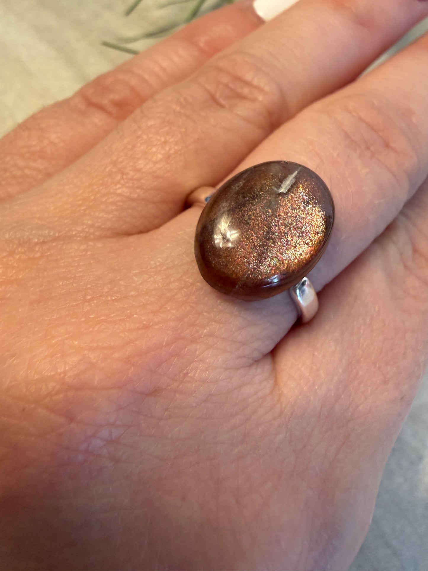Handmade Confetti Sunstone Adjustable 925 Silver Ring