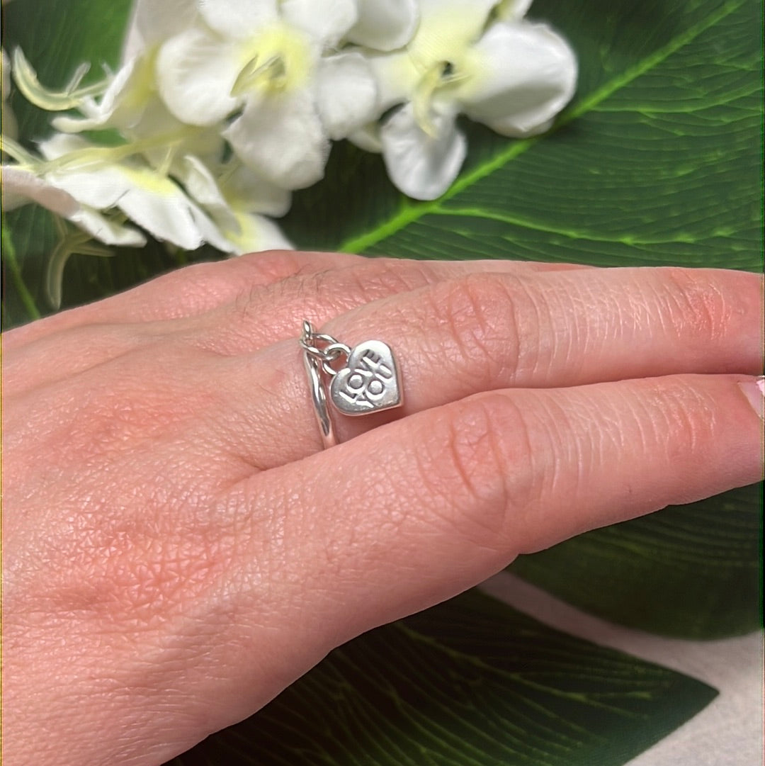 LOVE YOU Heart Dangle - 925 Sterling Silver Ring