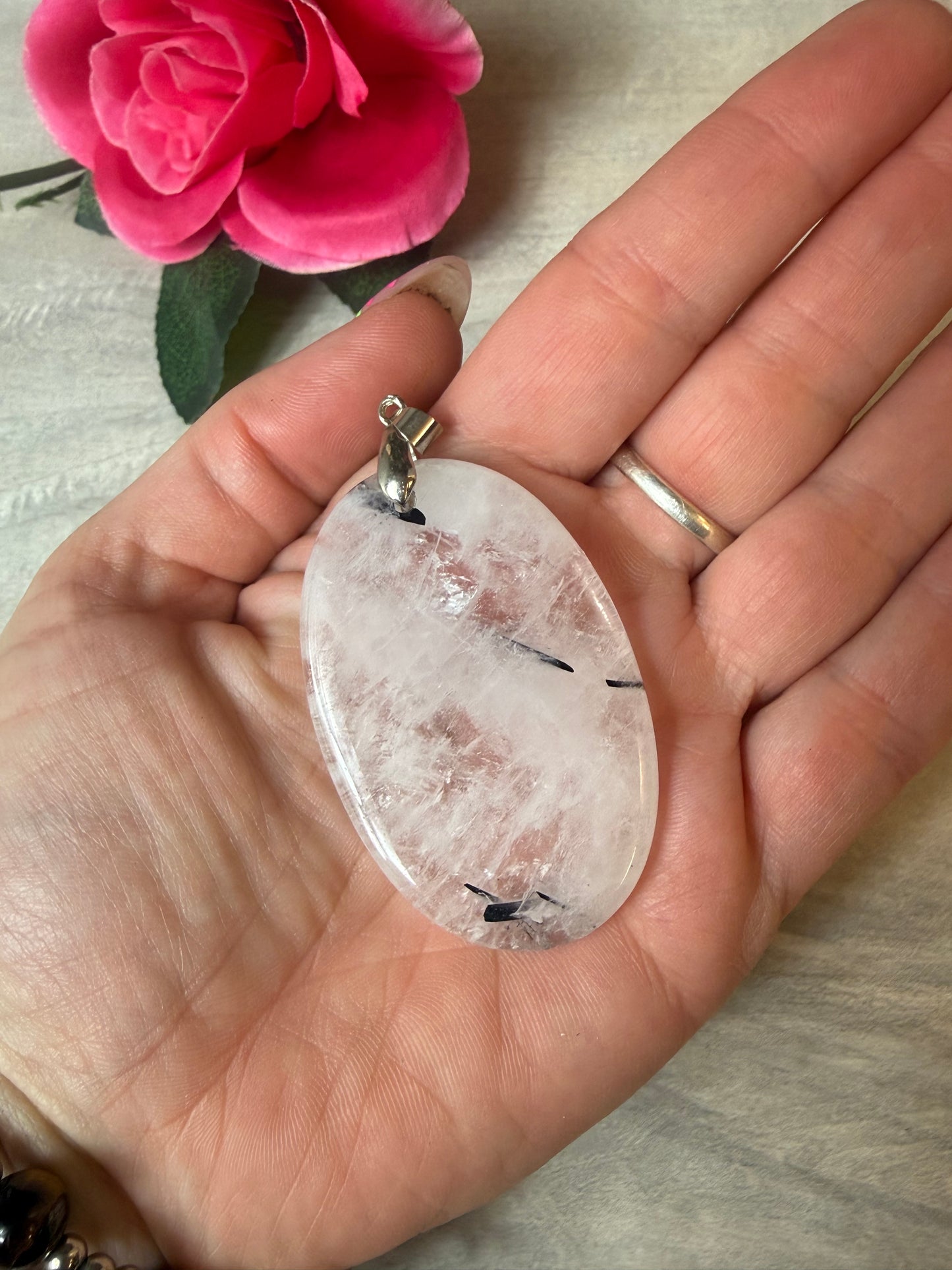 Tourmaline in Quartz Pendant - Stainless Steel
