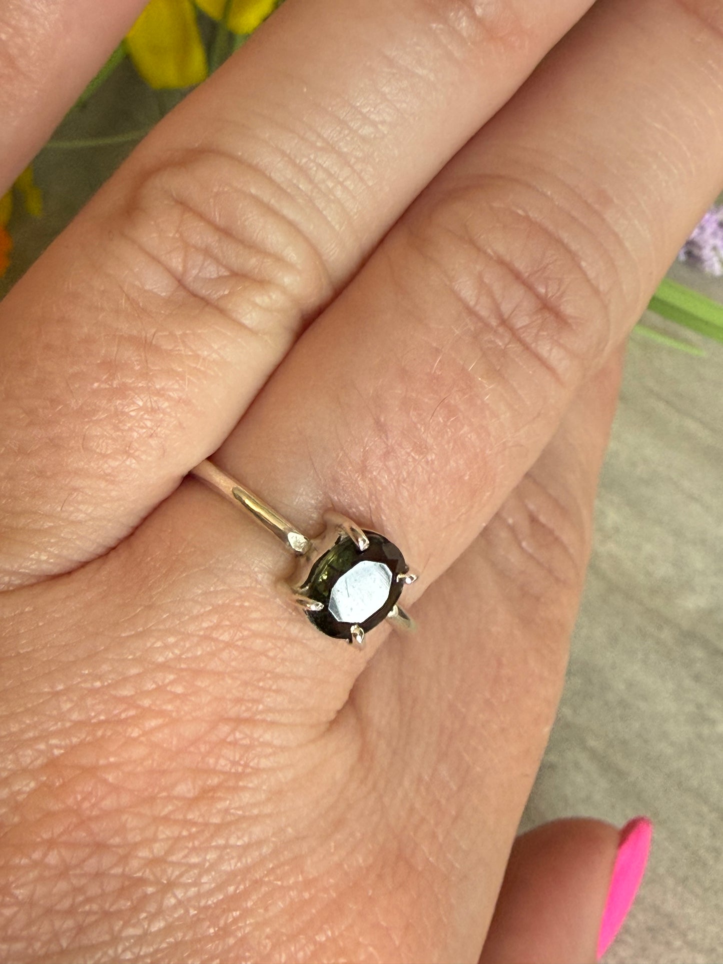 Moldavite Facet 925 Silver Ring